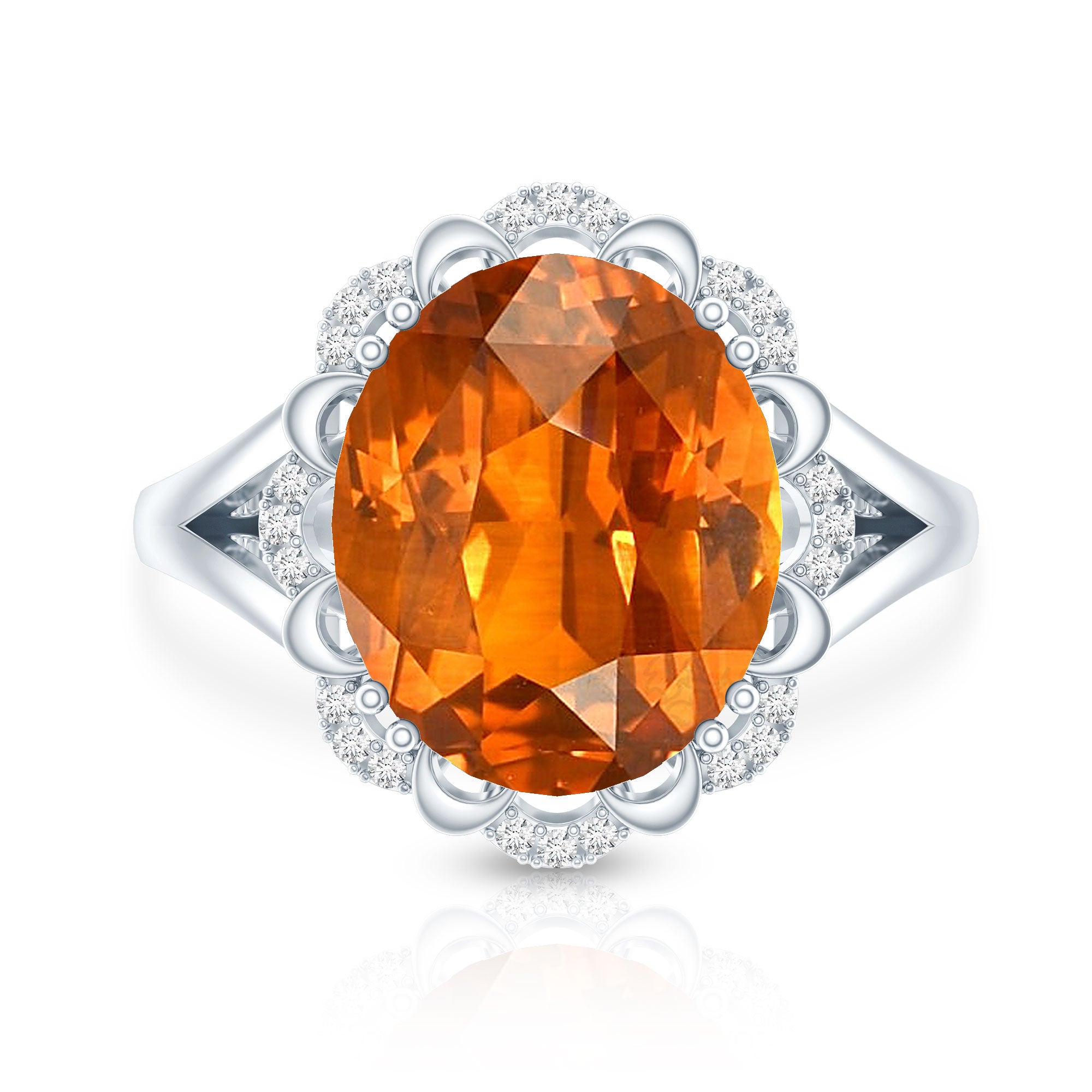 Certified 6 Carat Lab Grown Orange Sapphire Oval Engagement Ring with Diamond AAAA - Rosec Jewels