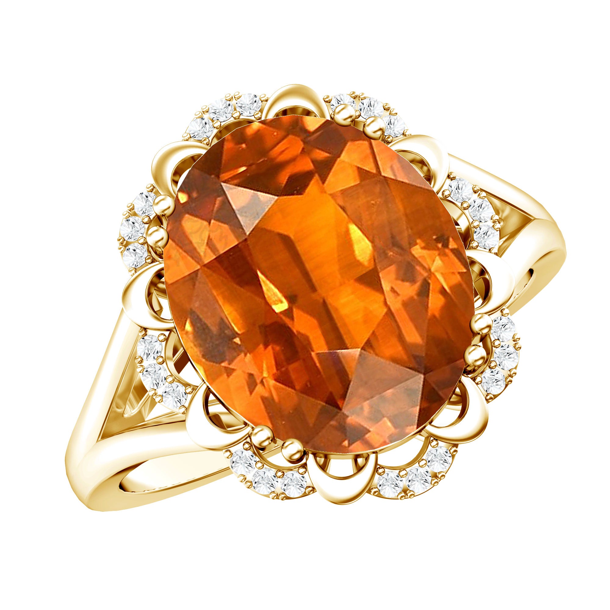 Certified 6 Carat Lab Grown Orange Sapphire Oval Engagement Ring with Diamond AAAA - Rosec Jewels
