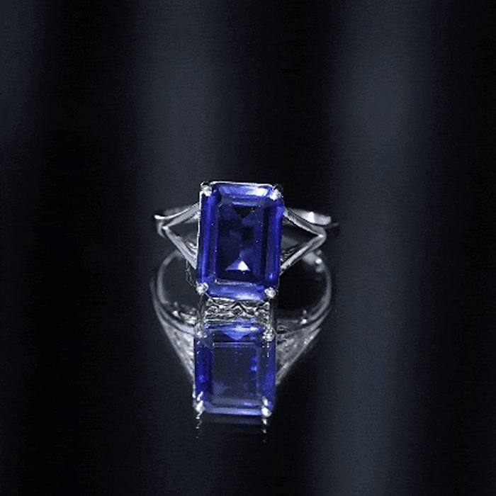 9 Carat Lab Grown Blue Sapphire Emerald Cut Engagement Ring AAAA - Rosec Jewels