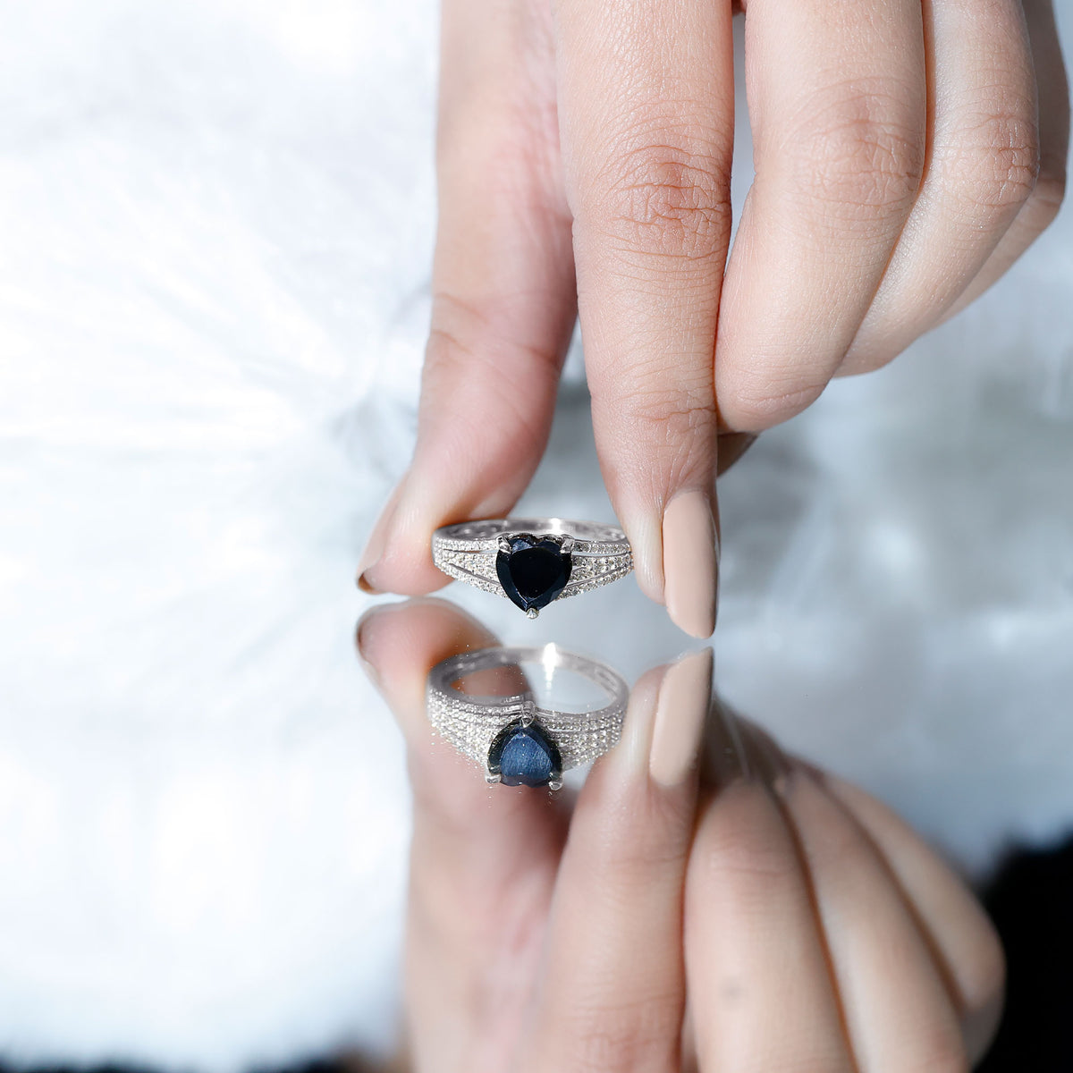 Certified 2.4 Carat Lab Grown Black Diamond Heart Engagement Ring with White Diamond Split Shank AAAA ( Synthetic ) - Rosec Jewels