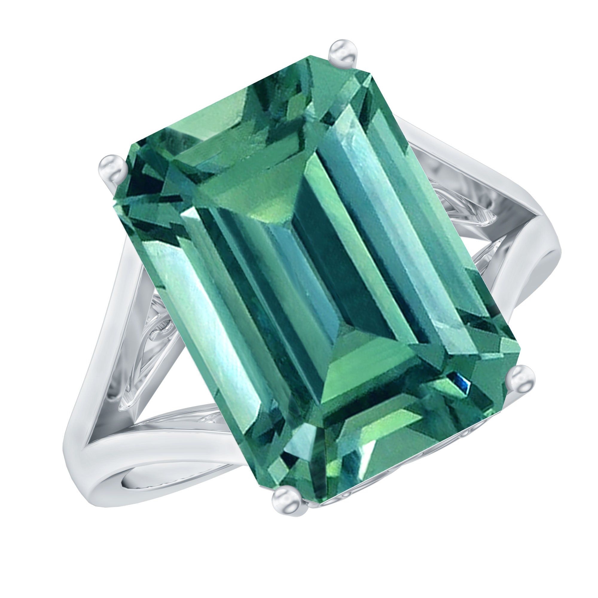 Certified Lab Grown Green Sapphire Emerald Cut Engagement Ring