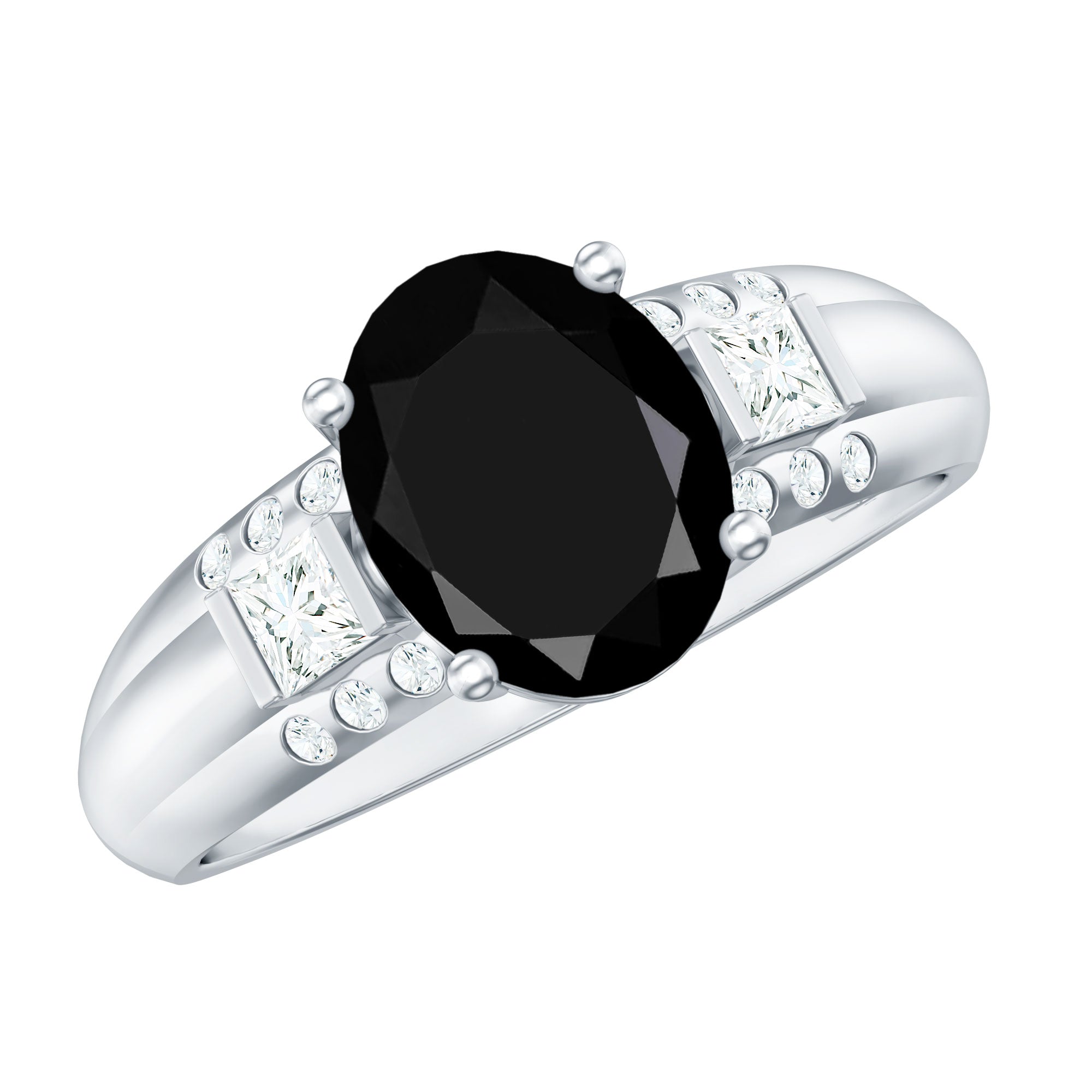 Certified Lab Grown Black Diamond Oval Engagement Ring with Diamond