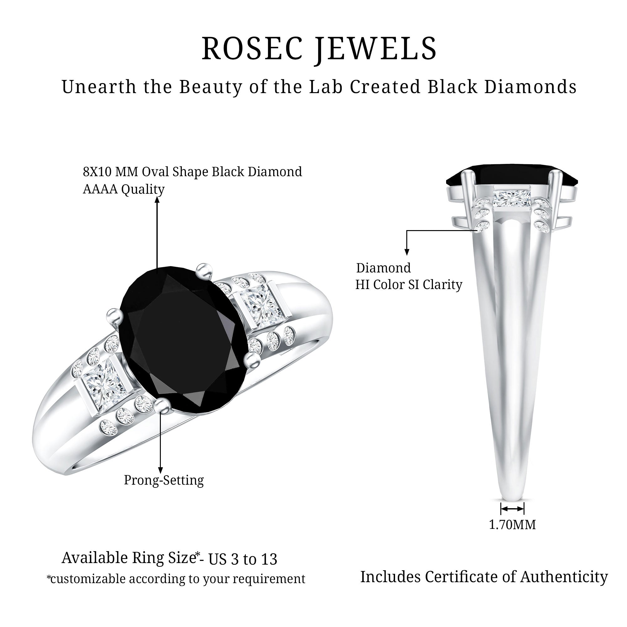 Certified 4.2 Carat Lab Grown Black and White Diamond Statement Engagement Ring AAAA ( Synthetic ) - Rosec Jewels