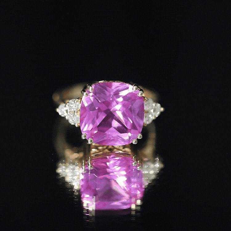 Lab Grown Pink Sapphire Solitaire Engagement Ring with Diamond Trio AAAA - Rosec Jewels
