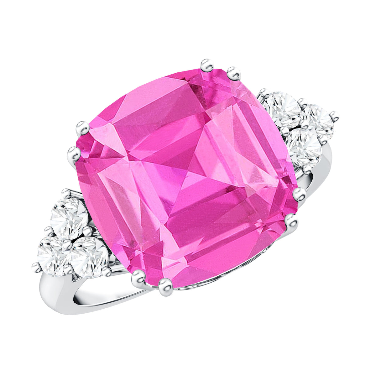 Lab Grown Pink Sapphire Solitaire Engagement Ring with Diamond Trio