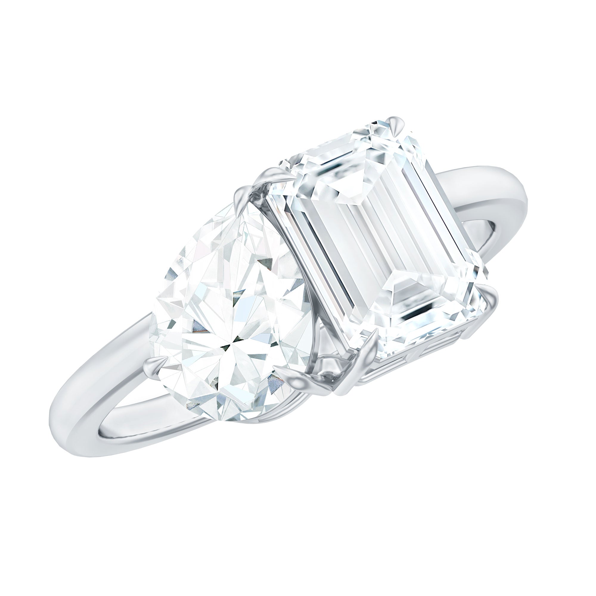 Pear and Emerald Cut Moissanite Toi Et Moi Engagement Ring