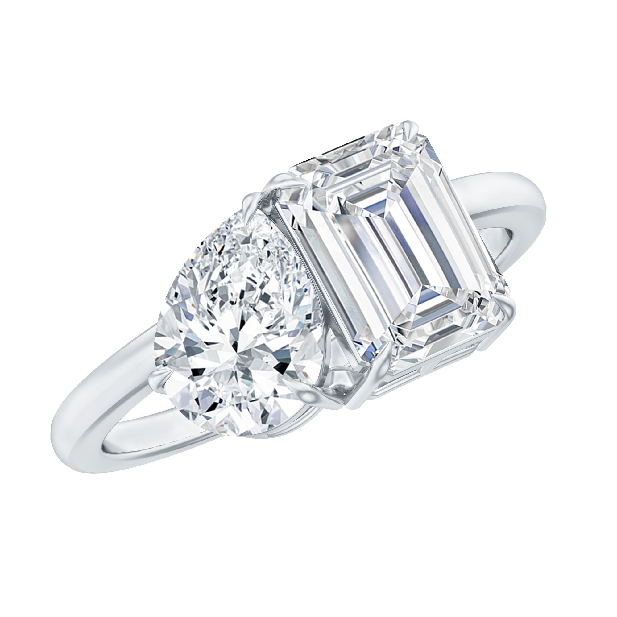 Pear and Emerald Cut Moissanite Toi Et Moi Engagement Ring D-VS1 - Rosec Jewels