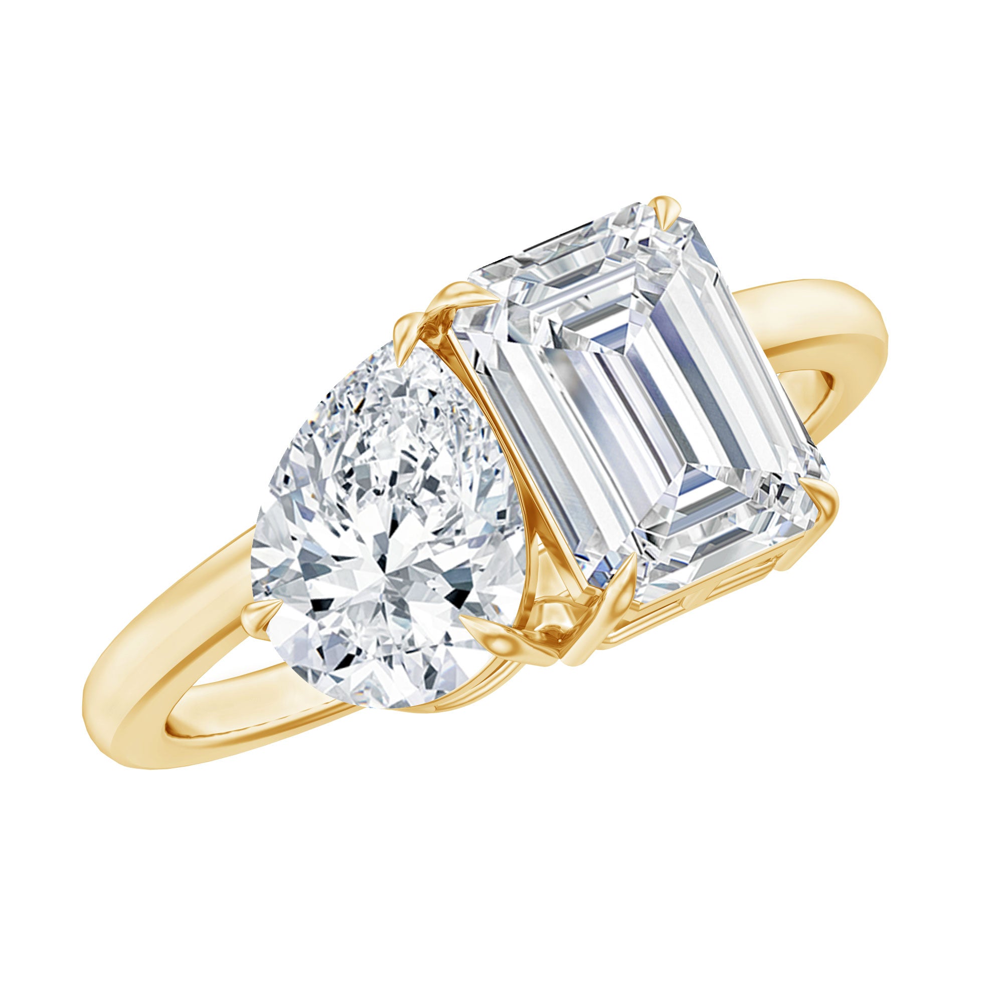 Pear and Emerald Cut Moissanite Toi Et Moi Engagement Ring D-VS1 - Rosec Jewels