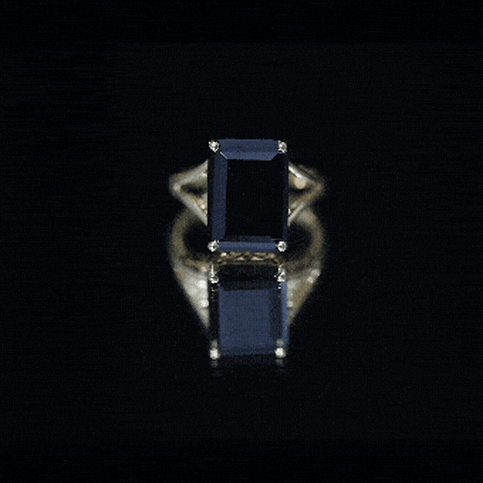 9 Carat Solitaire Lab Grown Black Diamond Emerald Cut Engagement Ring AAAA ( Synthetic ) - Rosec Jewels