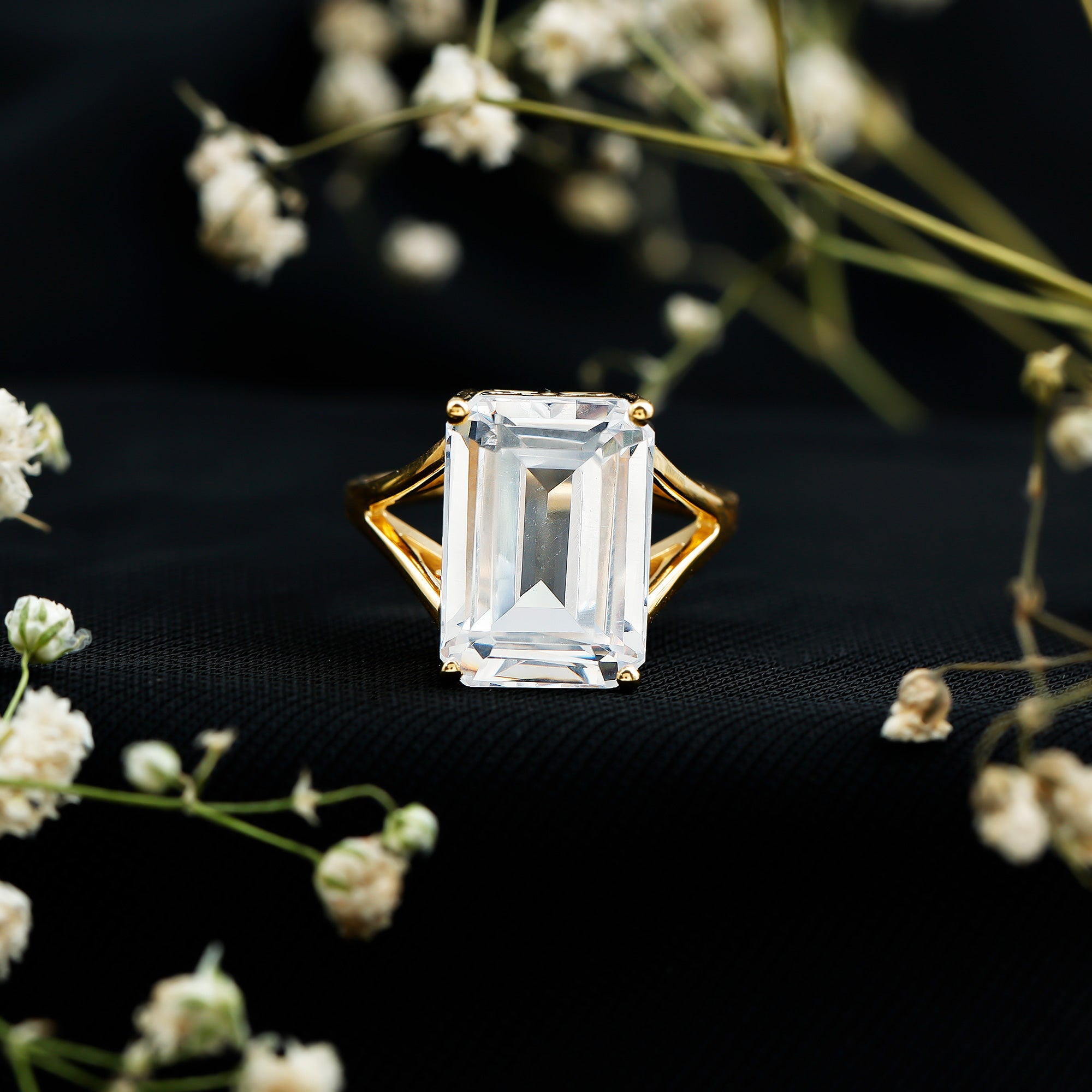 Certified 10X14 MM Emerald Cut Moissanite Engagement Ring for Women D-VS1 - Rosec Jewels