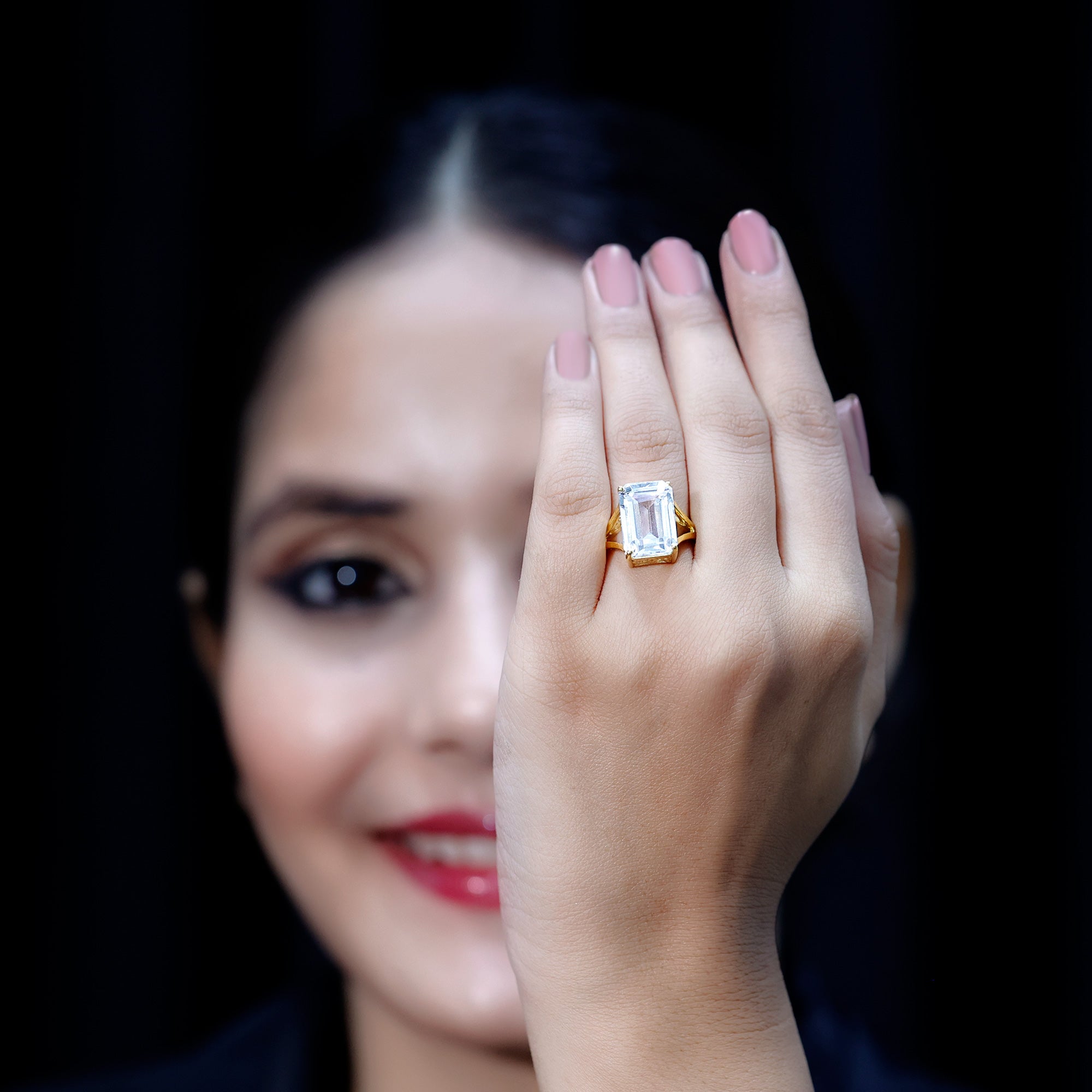 Certified 9 Carat Emerald Cut Cubic Zirconia Engagement Ring in Silver AAAA 14K Yellow Gold Plated Silver - Rosec Jewels
