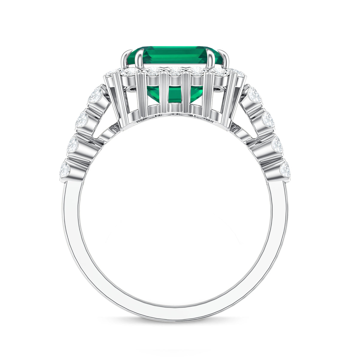 Rosec Jewels-2.5 Carat Lab Created Emerald Asscher Cut Engagement Ring with Halo