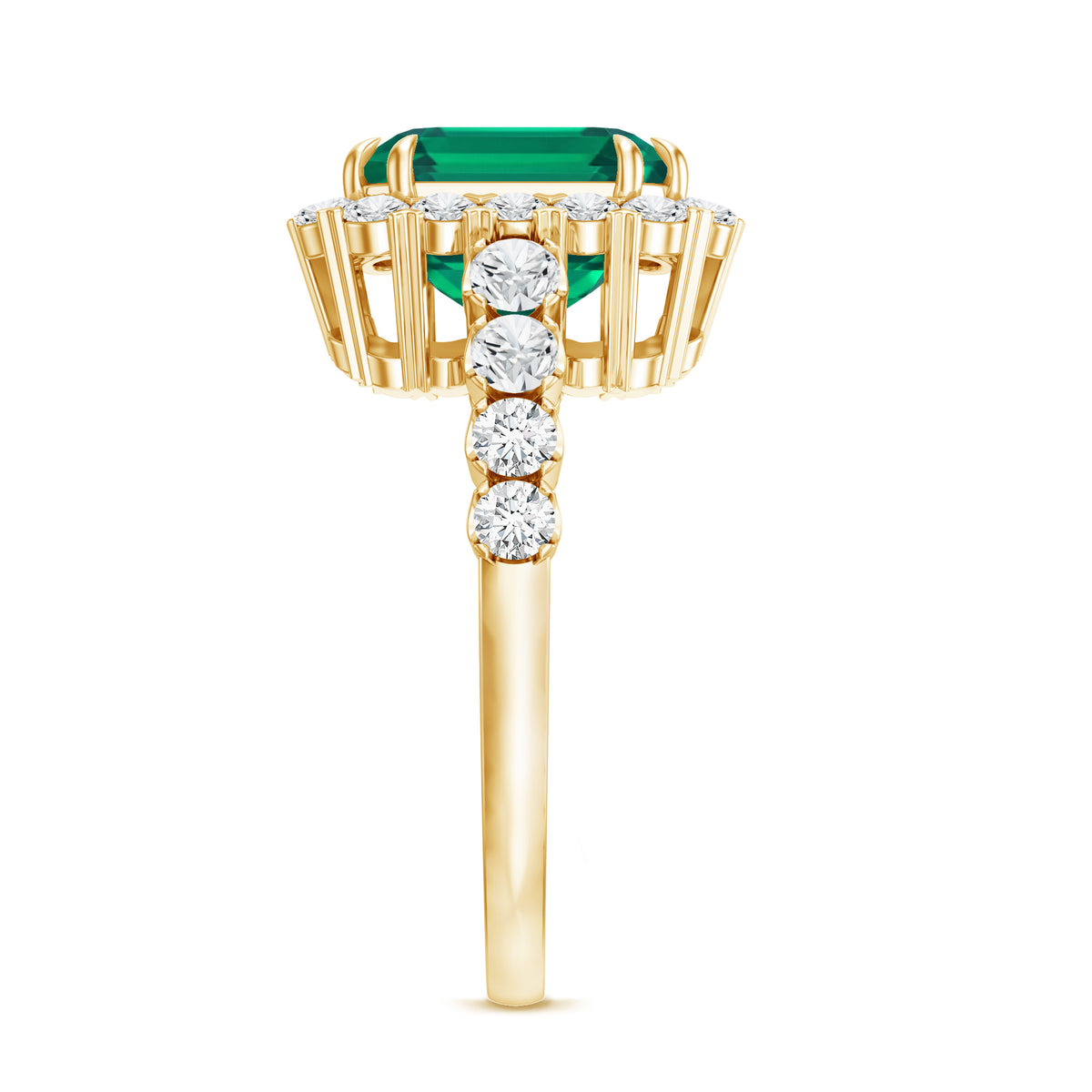 Rosec Jewels-2.5 Carat Lab Created Emerald Asscher Cut Engagement Ring with Halo