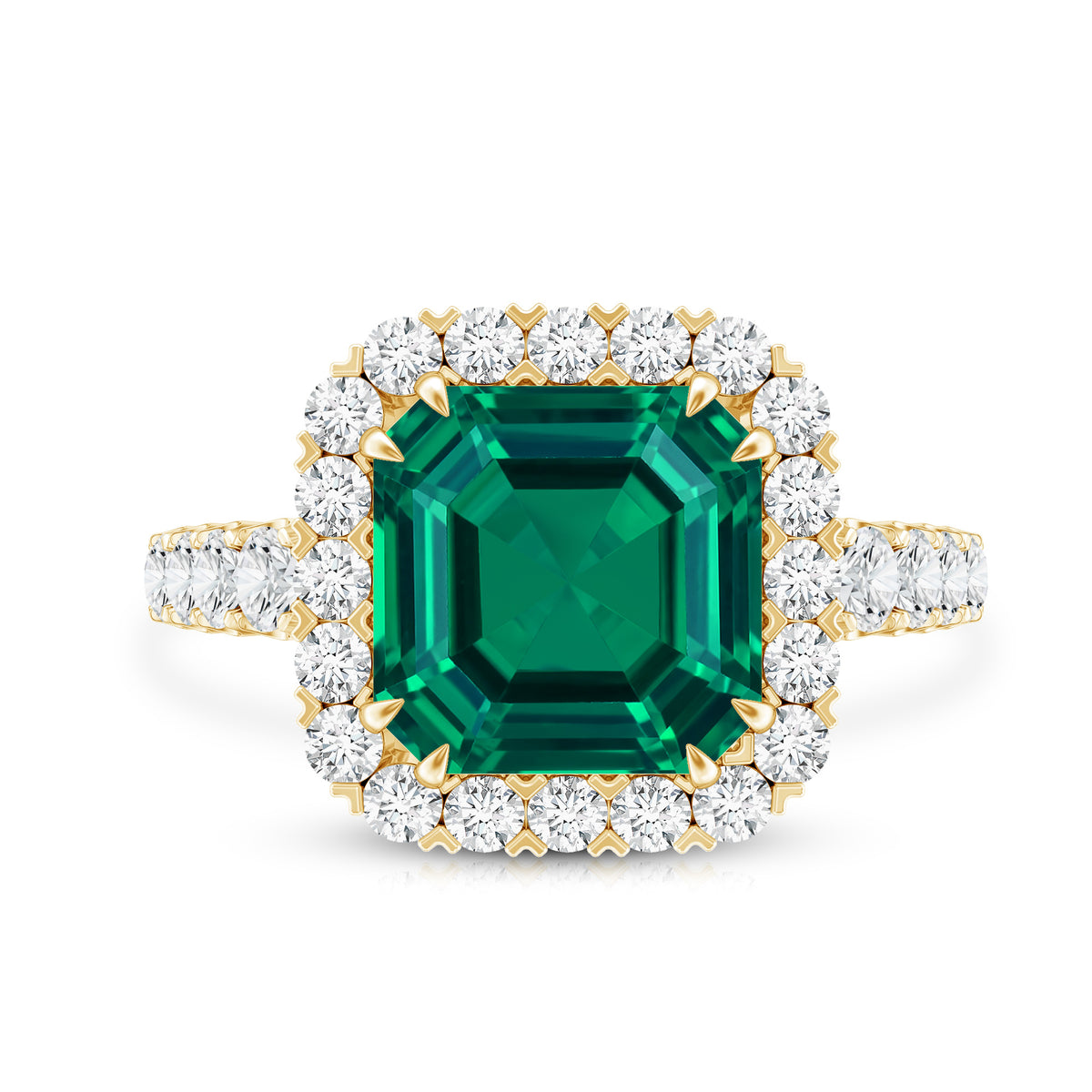 Rosec Jewels-2.5 Carat Lab Created Emerald Asscher Cut Engagement Ring with Halo