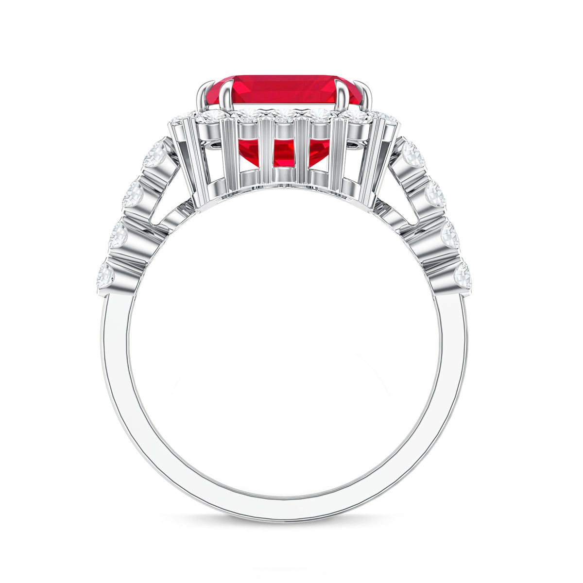 Rosec Jewels-2.5 Carat Asscher Cut Lab Created Ruby Halo Engagement Ring with Moissanite
