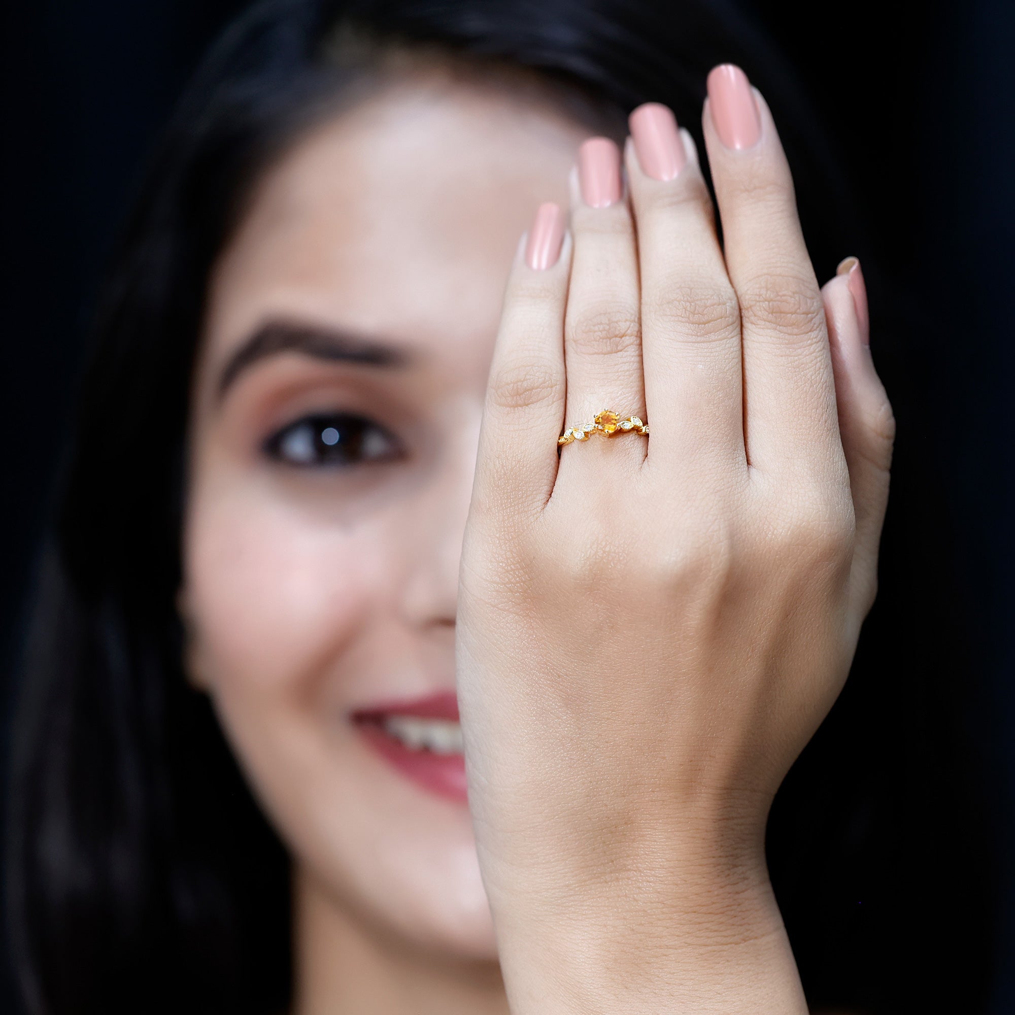 Nature Inspired Citrine and Diamond Proposal Ring for Her AAA 14K Yellow Gold Plated Silver - Rosec Jewels