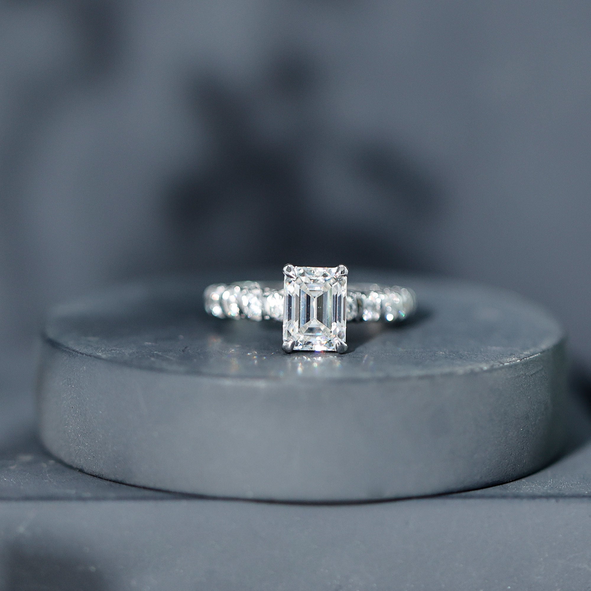 6X8 MM Emerald Cut Lab Grown Diamond Engagement Ring with Accent Lab - ( EF-VS ) - Rosec Jewels
