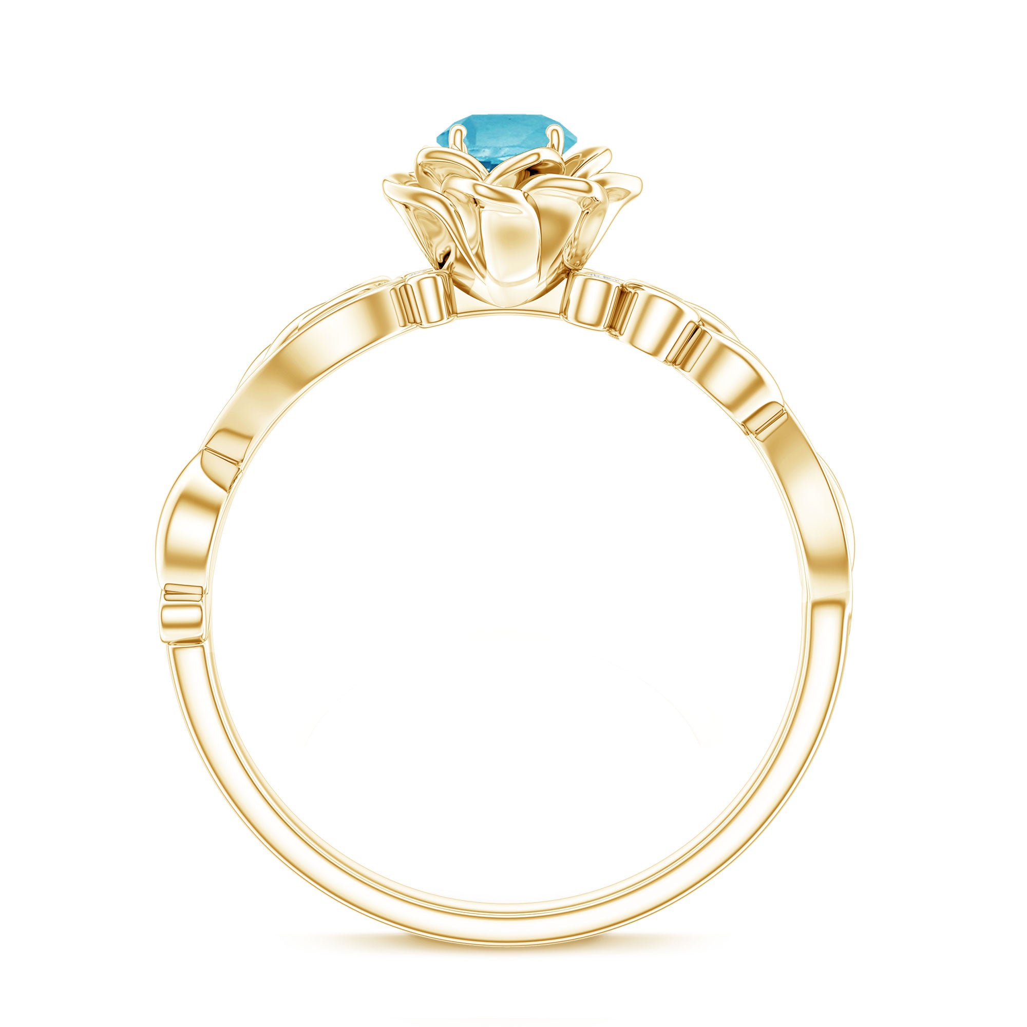 Natural Swiss Blue Topaz Flower Engagement Ring in Gold Plated Silver AAA 14K Yellow Gold Plated Silver - Rosec Jewels