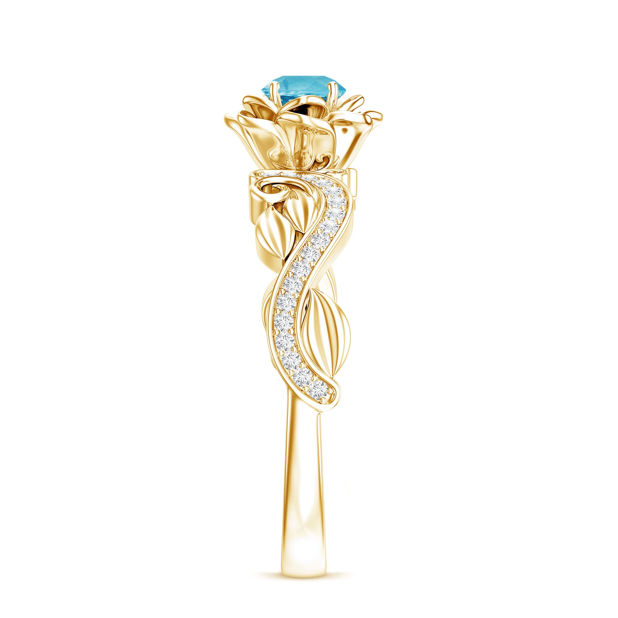 Natural Swiss Blue Topaz Flower Engagement Ring in Gold Plated Silver AAA 14K Yellow Gold Plated Silver - Rosec Jewels
