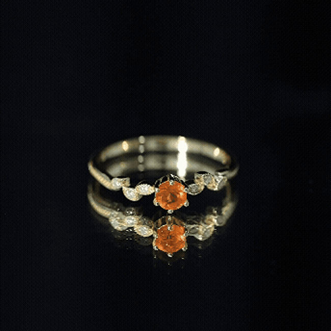 Minimalist Fire Opal and Diamond Promise Ring for Women AAA 14K Yellow Gold Plated Silver - Rosec Jewels