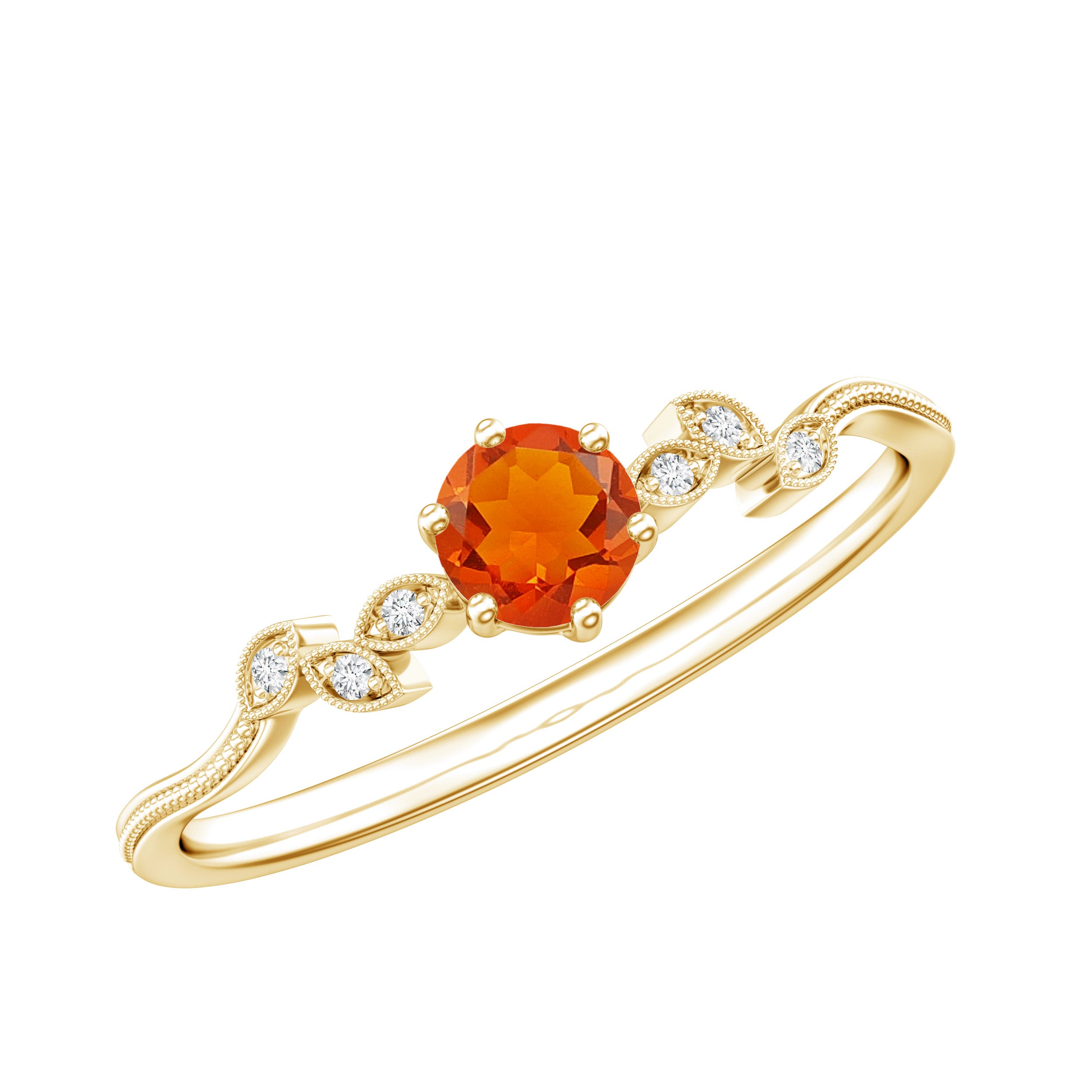 Minimalist Fire Opal and Diamond Promise Ring for Women AAA 14K Yellow Gold Plated Silver - Rosec Jewels