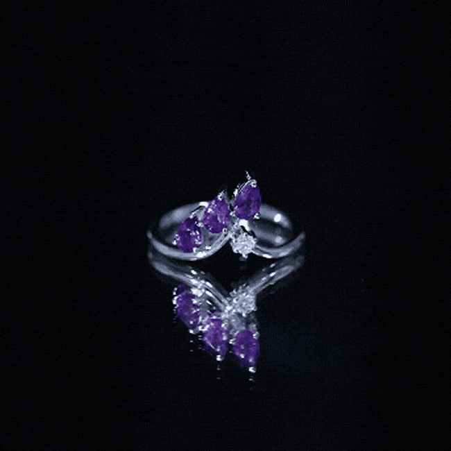 Real Pear Shaped Amethyst and Diamond Ring For Women Lab - ( EF-VS ) 92.5 Sterling Silver - Rosec Jewels