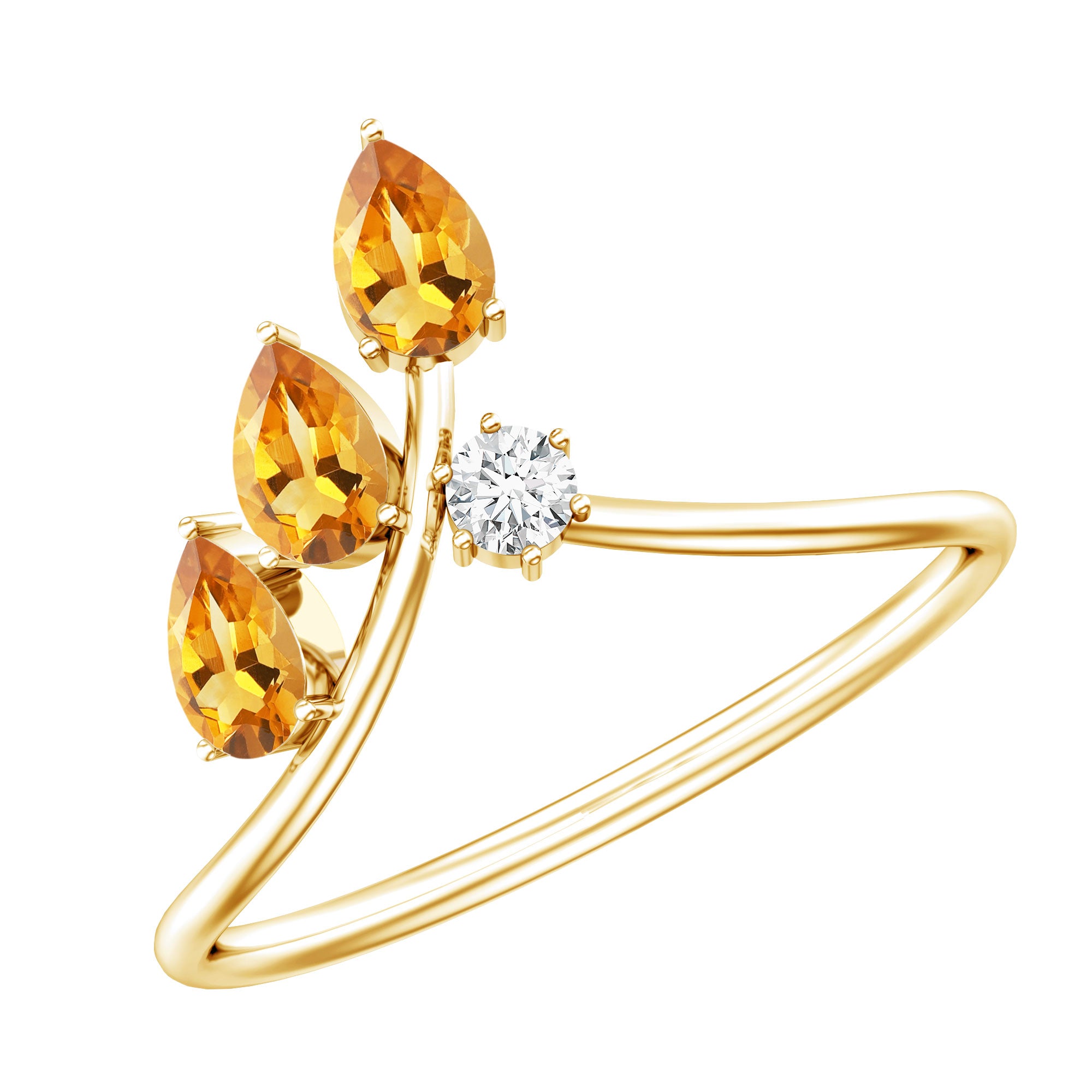 Certified Pear Shaped Citrine Ring Guard with Lab Diamond AAA 14K Yellow Gold Plated Silver - Rosec Jewels