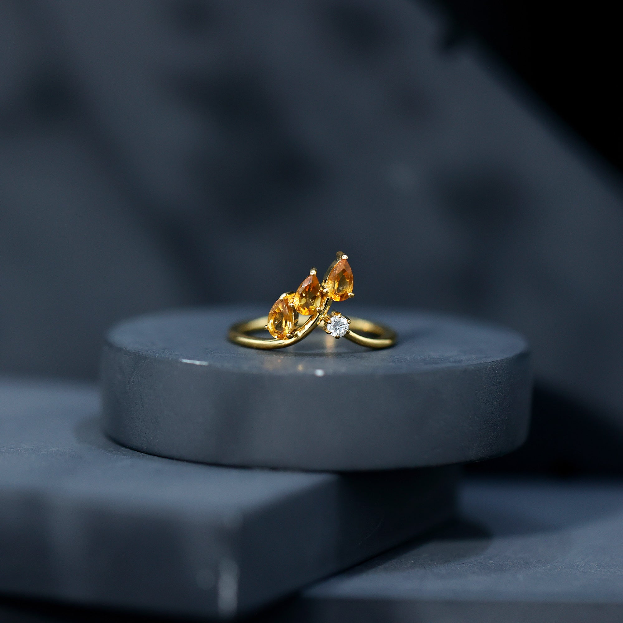 Certified Pear Shaped Citrine Ring Guard with Lab Diamond AAA 14K Yellow Gold Plated Silver - Rosec Jewels