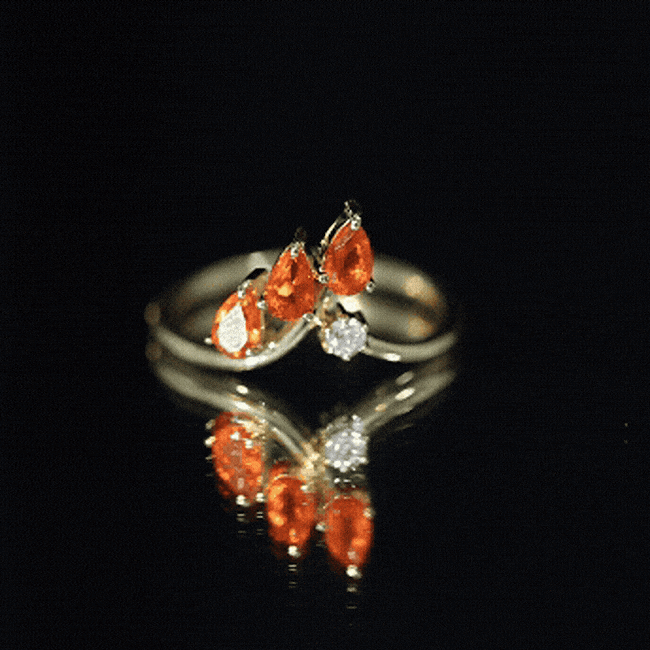 Pear Shaped Fire Opal Stackable Ring with Lab Grown Diamond Lab - ( EF-VS ) 14K Yellow Gold Plated Silver - Rosec Jewels