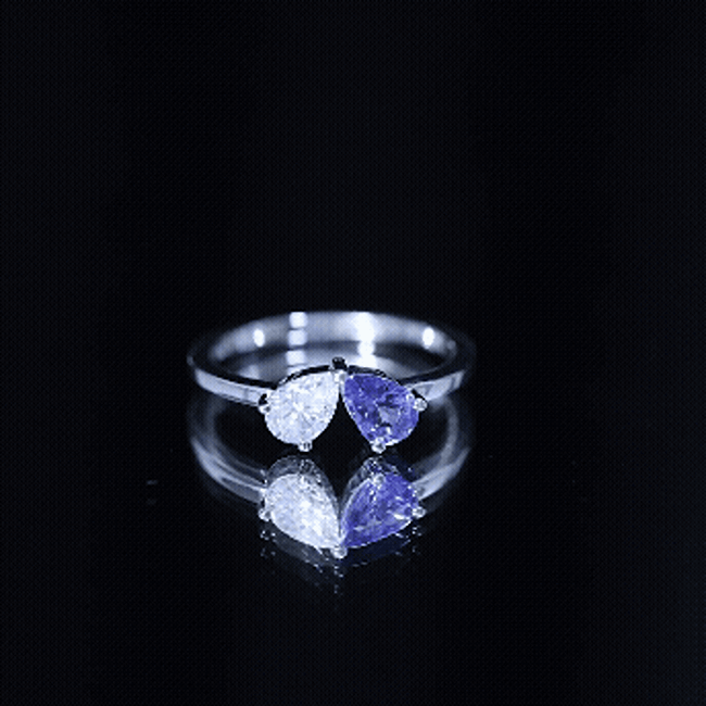 Pear Shaped Tanzanite Moissanite Two Stone Promise Ring in Silver AAA 92.5 Sterling Silver - Rosec Jewels