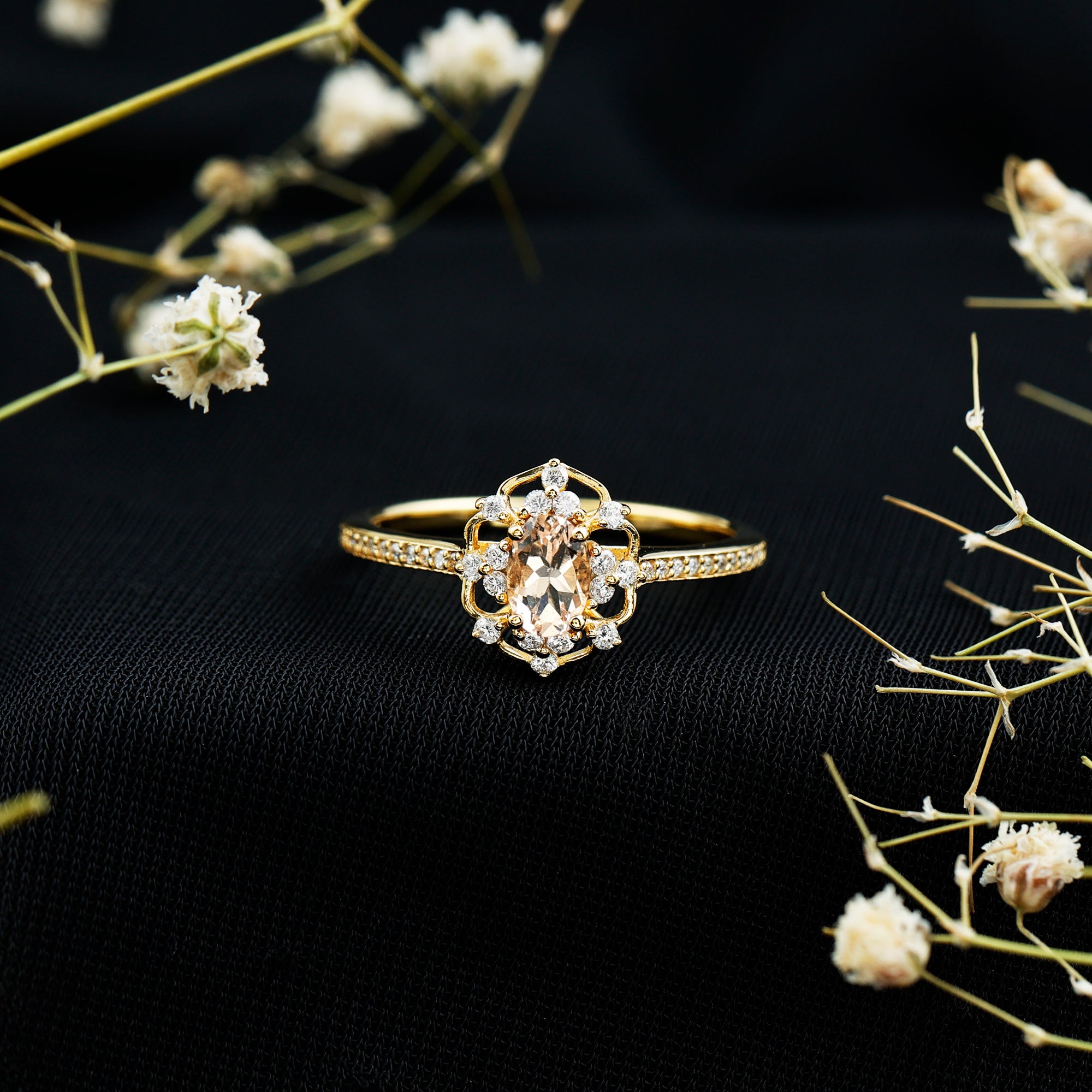 Rosec Jewels-Vintage Inspired Morganite Engagement Ring with Diamonds