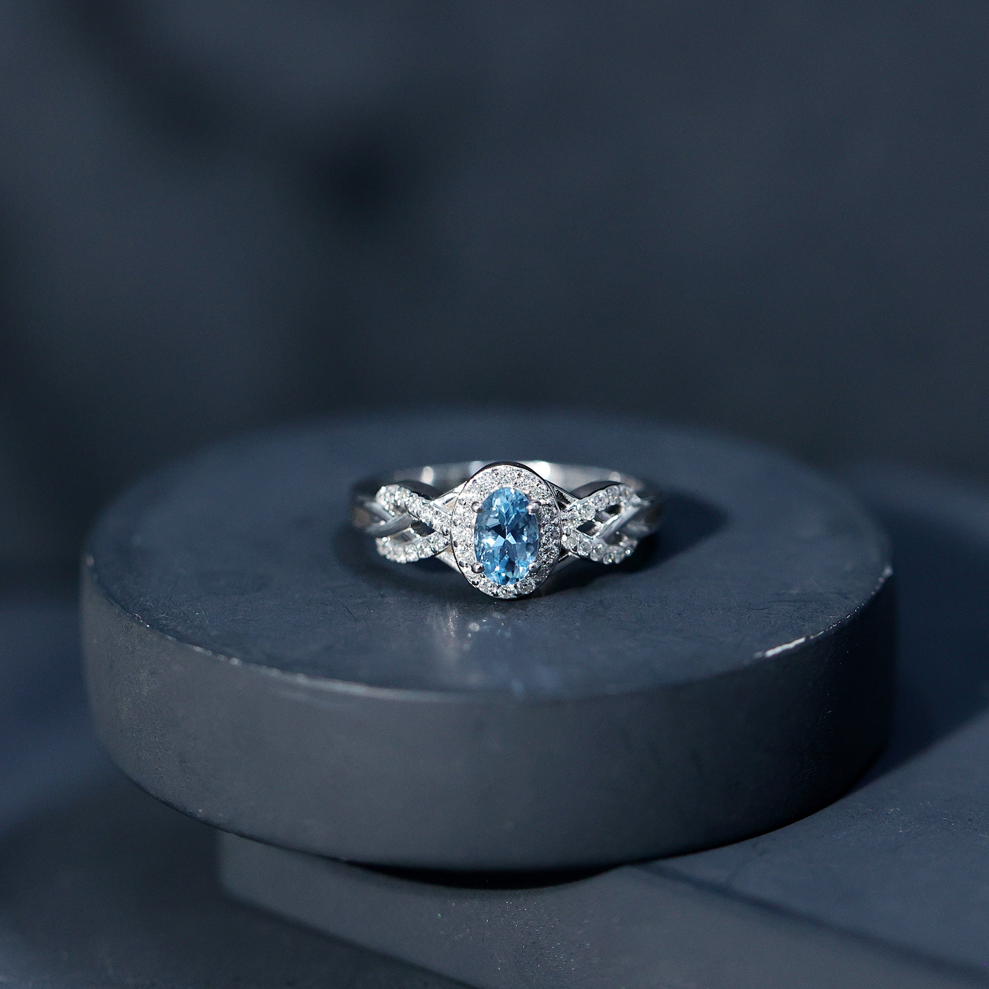 Genuine Aquamarine and Diamond Designer Engagement Ring in Silver AAA 92.5 Sterling Silver - Rosec Jewels