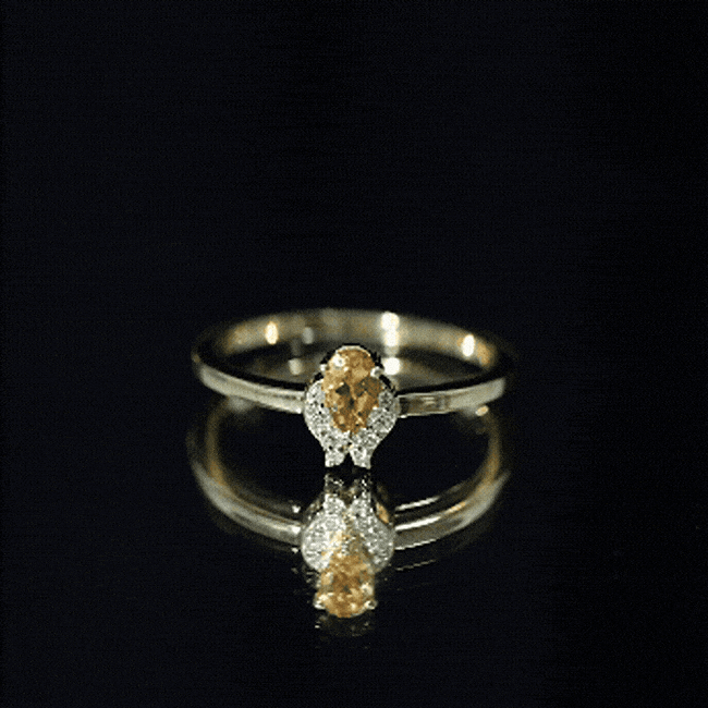 Minimalist Citrine and Diamond Promise Ring for Her in Silver AAA 14K Yellow Gold Plated Silver - Rosec Jewels