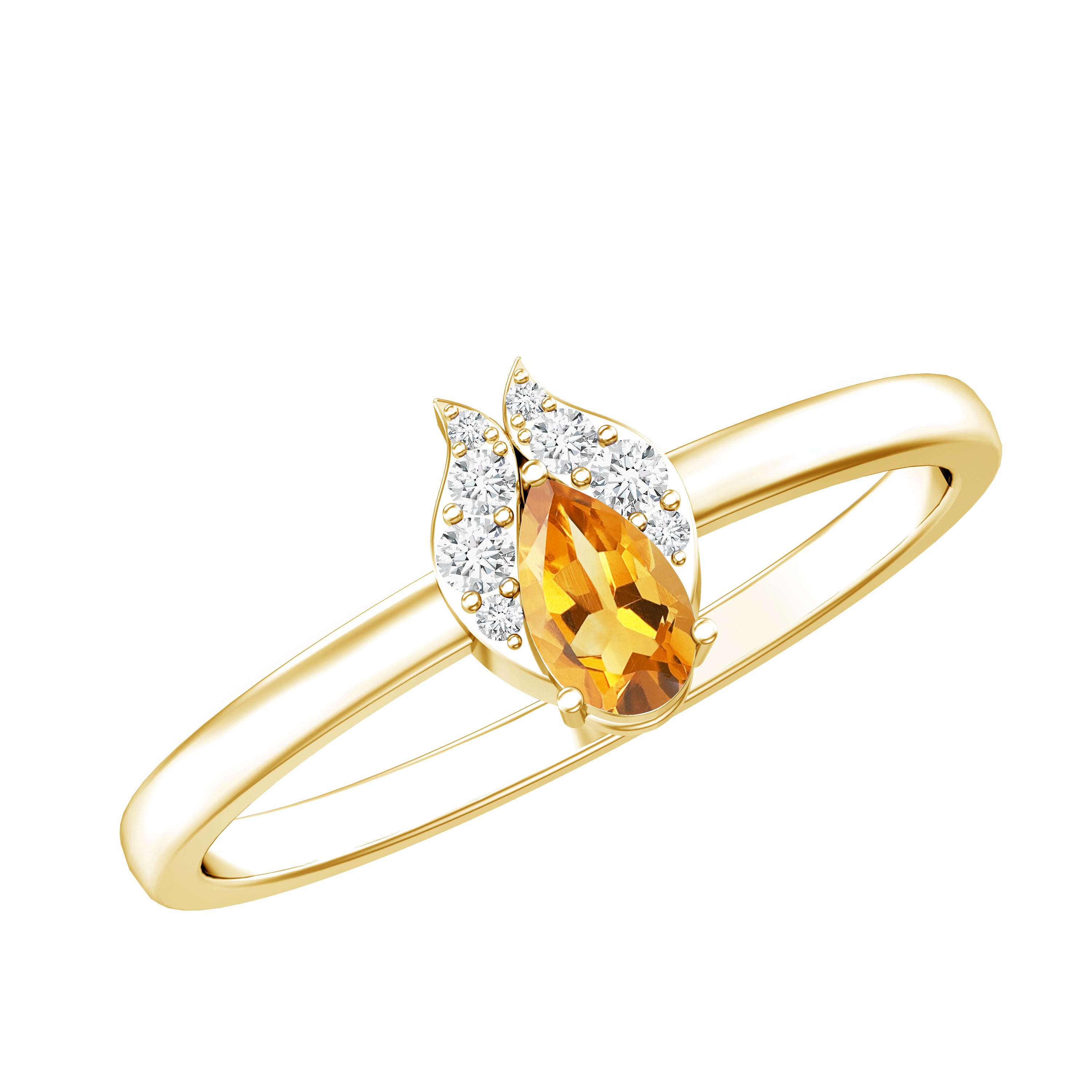 Minimalist Citrine and Diamond Promise Ring for Her in Silver AAA 14K Yellow Gold Plated Silver - Rosec Jewels