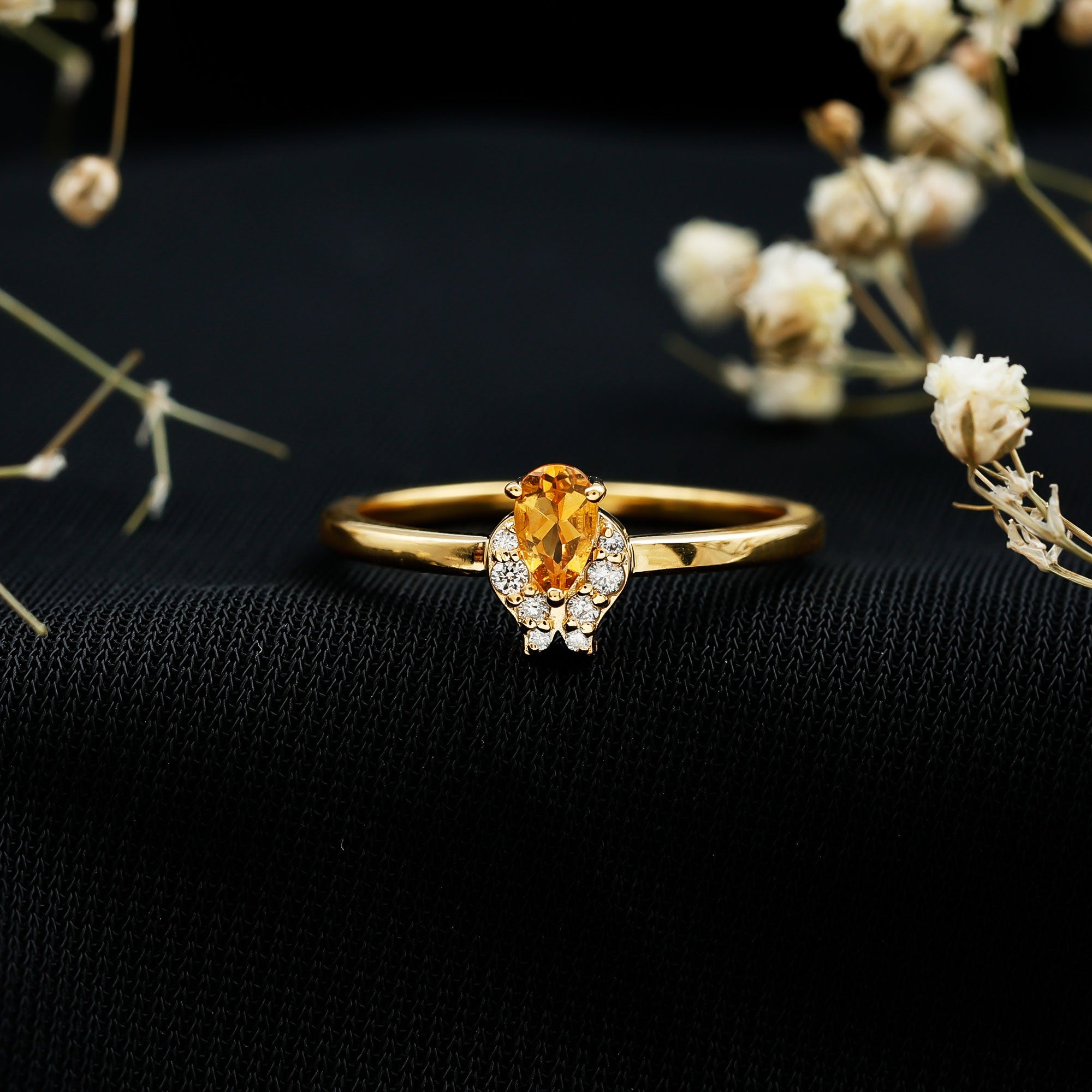 Minimalist Citrine and Diamond Promise Ring for Her in Silver AAA 14K Yellow Gold Plated Silver - Rosec Jewels