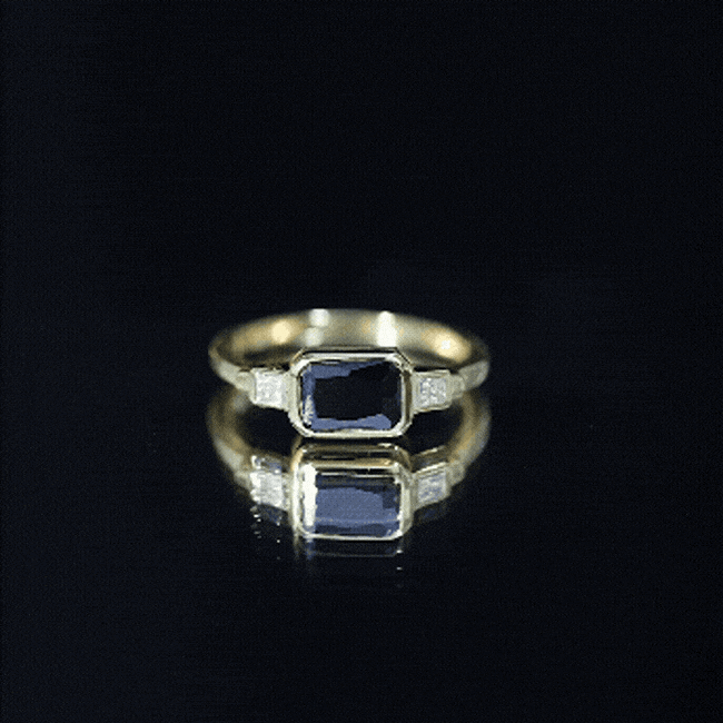 Lab Grown Black Diamond Bezel Set Engagement Ring For Women AAAA ( Synthetic ) 14K Yellow Gold Plated Silver - Rosec Jewels