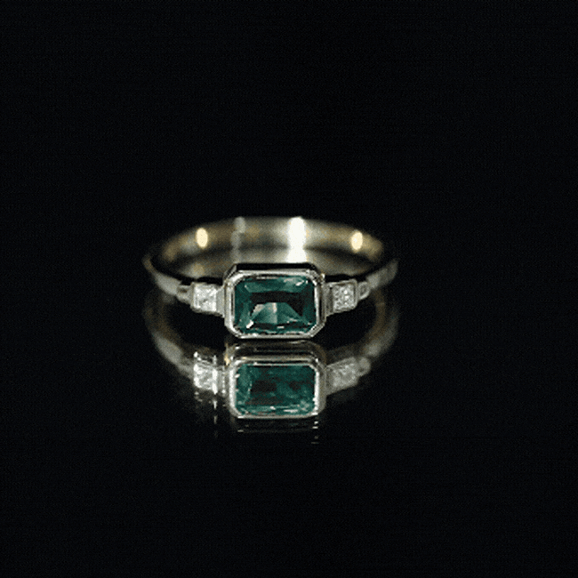 1 Carat Lab Grown Emerald 3 Stone Engagement Ring with Diamond in East West Style AAAA 14K Yellow Gold Plated Silver - Rosec Jewels