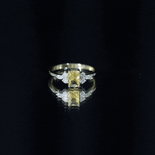 0.75 Carat Emerald Cut Lab Created Yellow Sapphire Promise Engagement Ring AAAA 14K Yellow Gold Plated Silver - Rosec Jewels