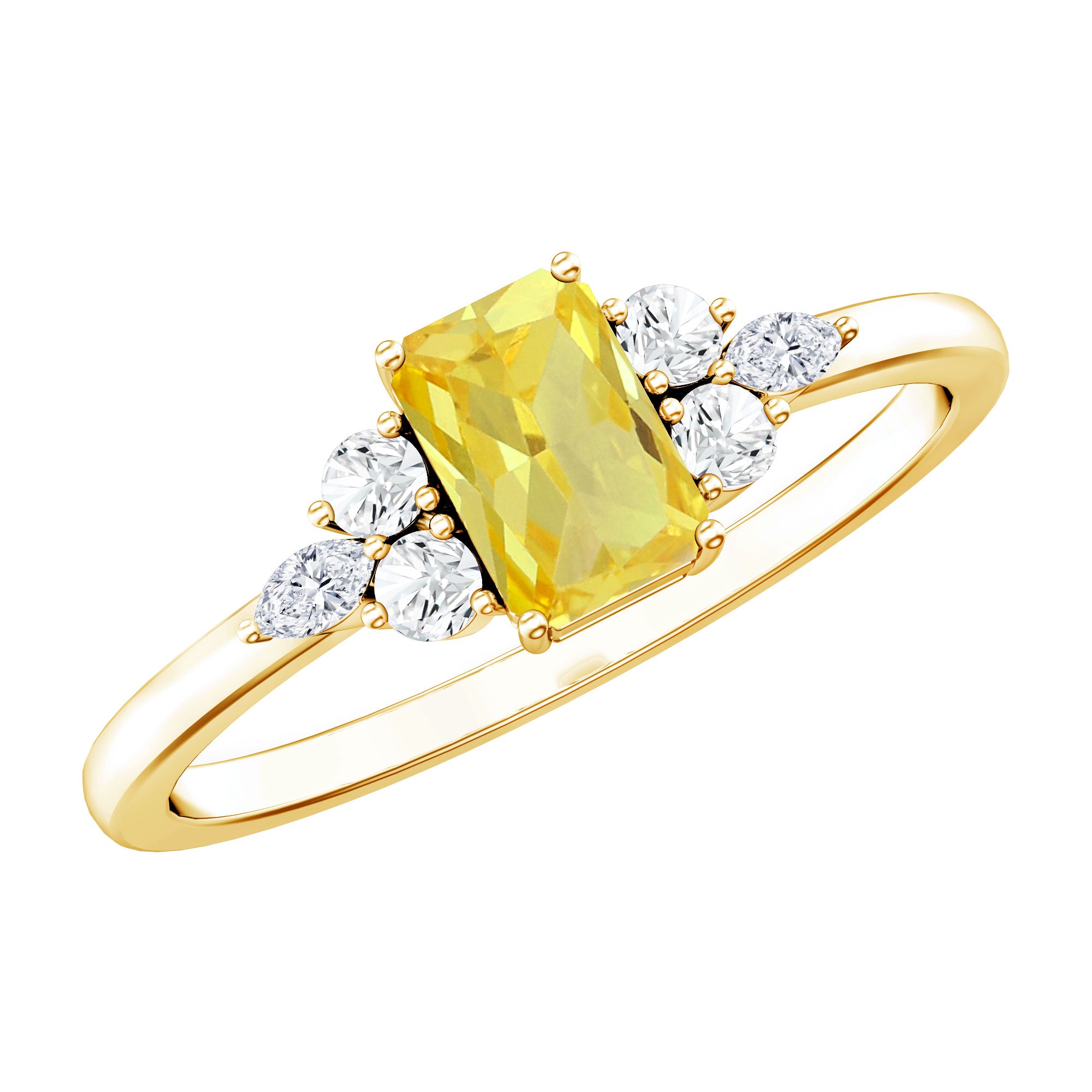 0.75 Carat Emerald Cut Lab Created Yellow Sapphire Promise Engagement Ring AAAA 14K Yellow Gold Plated Silver - Rosec Jewels