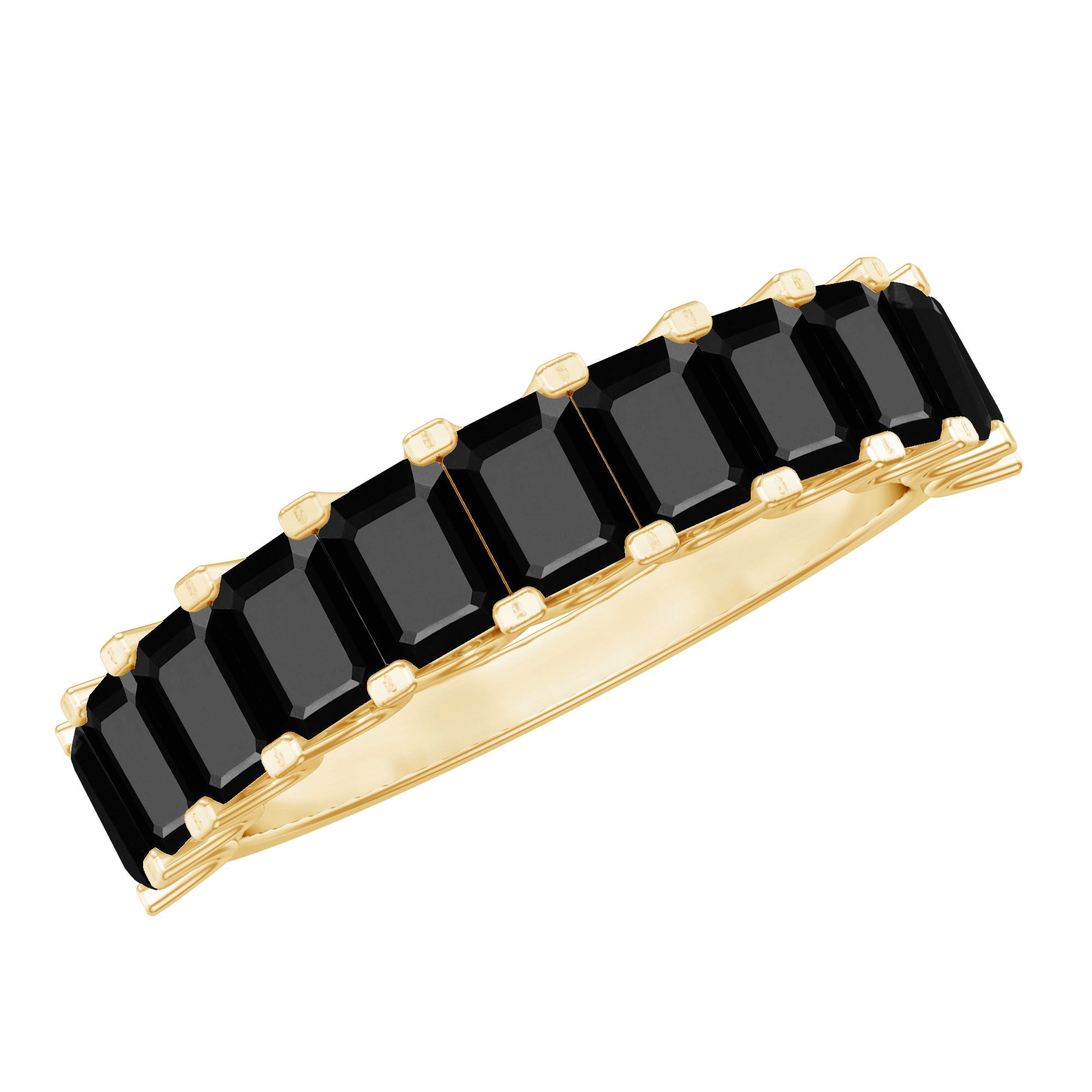 Emerald Cut Lab Created Black Diamond Half Eternity Band in Silver AAAA ( Synthetic ) 14K Yellow Gold Plated Silver - Rosec Jewels