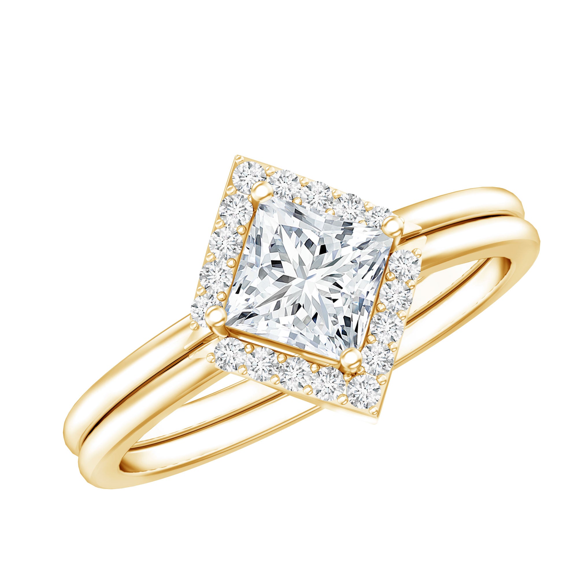 Princess Cut Lab Grown Diamond Bridal Ring Set Lab - ( EF-VS ) - Rosec Jewels