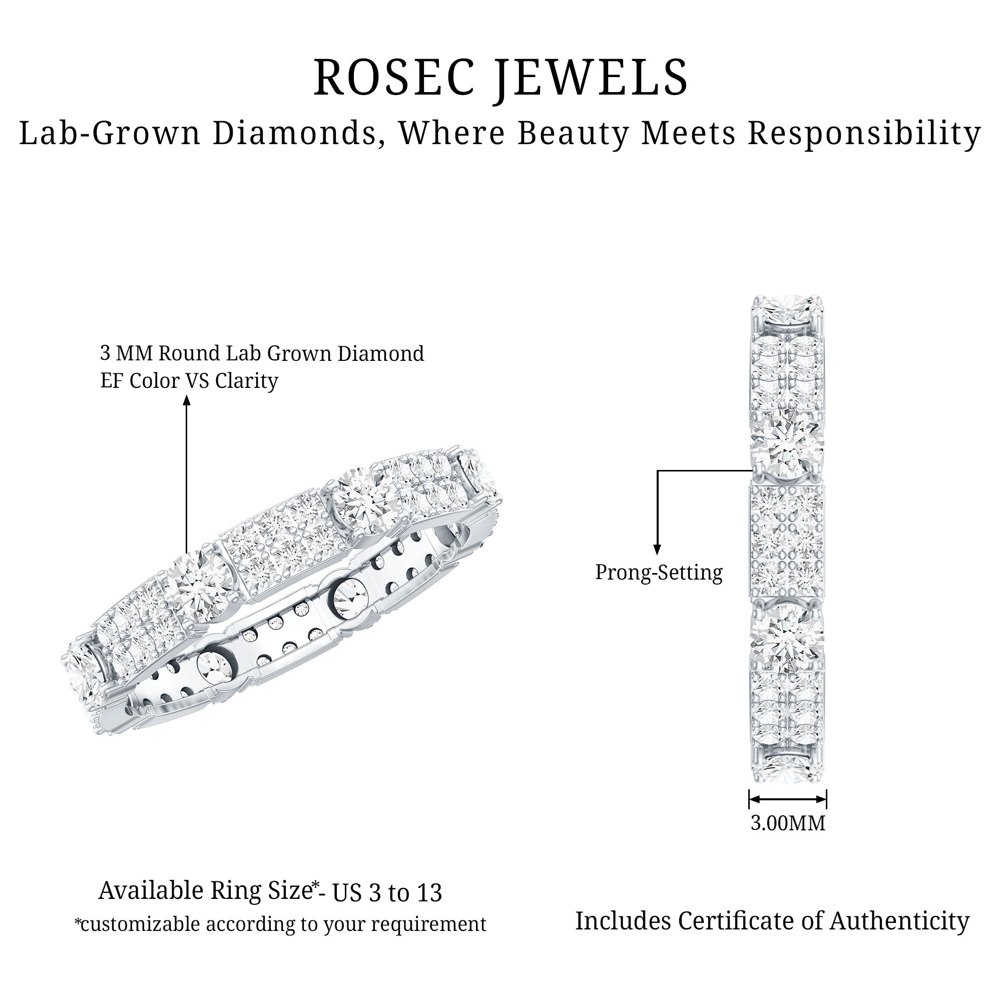 Full Eternity Lab Grown Diamond Wedding Band For Women Lab - ( EF-VS ) - Rosec Jewels