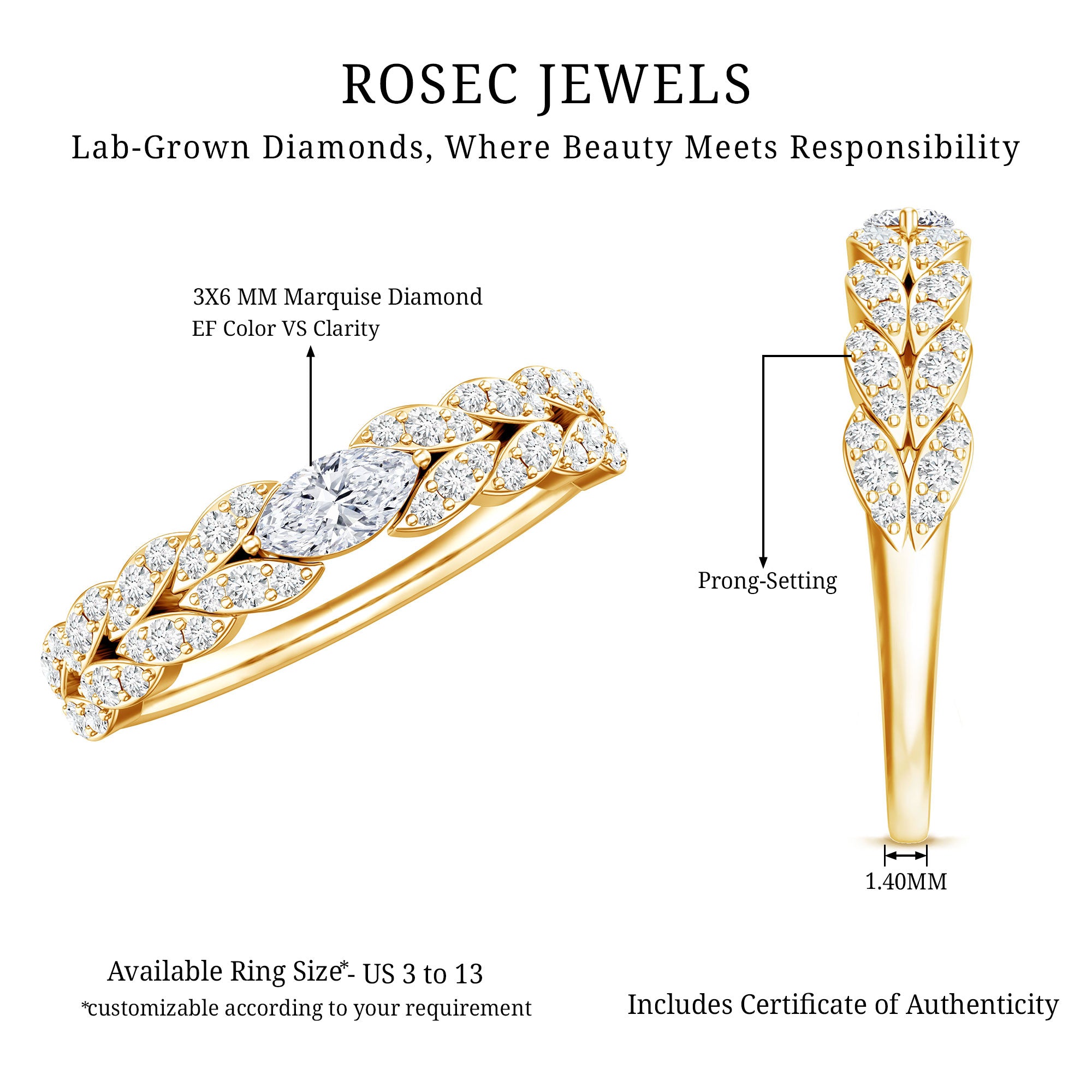 Lab Grown Diamond East West Eternity Ring for Her Lab - ( EF-VS ) - Rosec Jewels