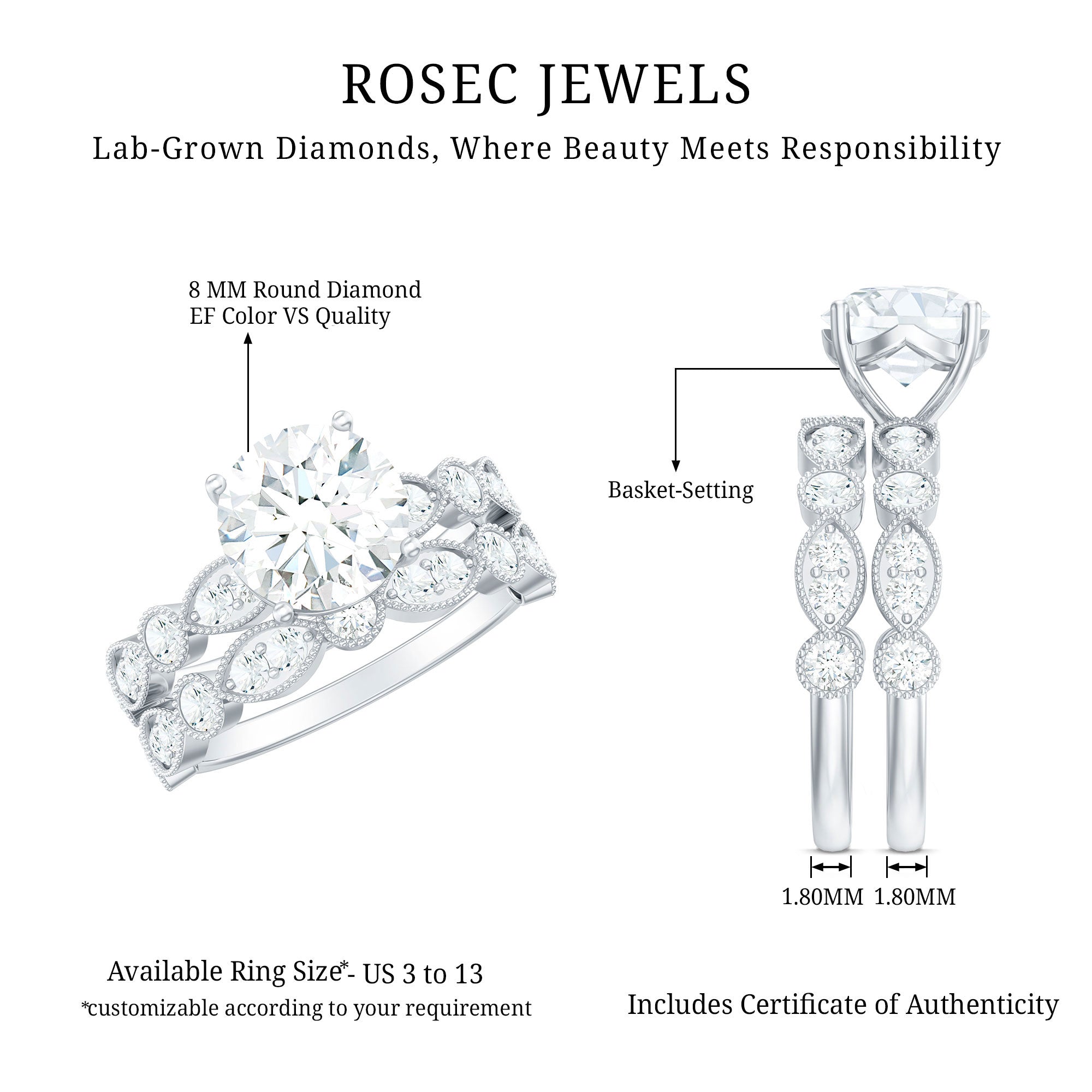 Rosec Jewels-Diamond Designer Marriage Ring Set For Women