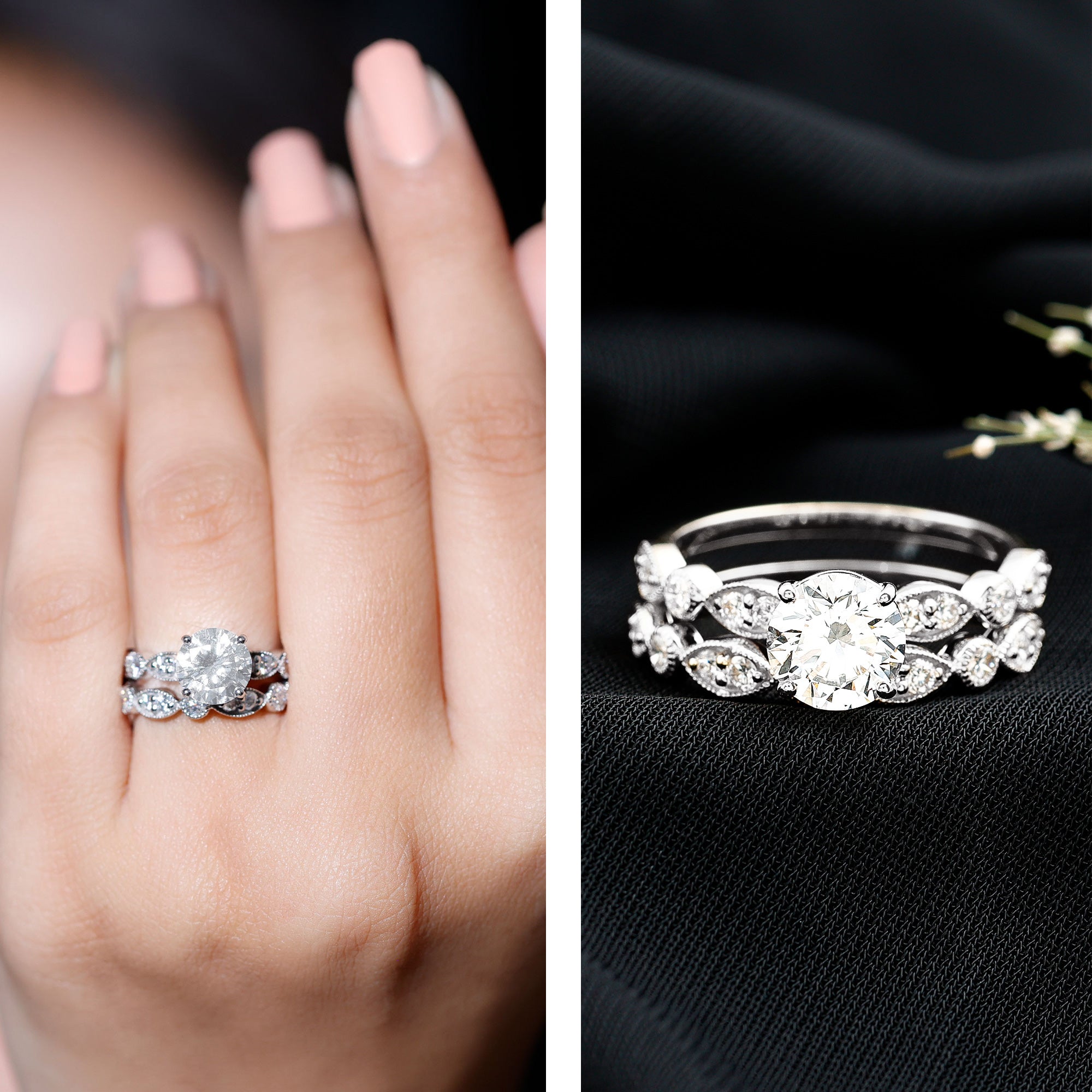Diamond Designer Marriage Ring Set For Women Lab - ( EF-VS ) - Rosec Jewels
