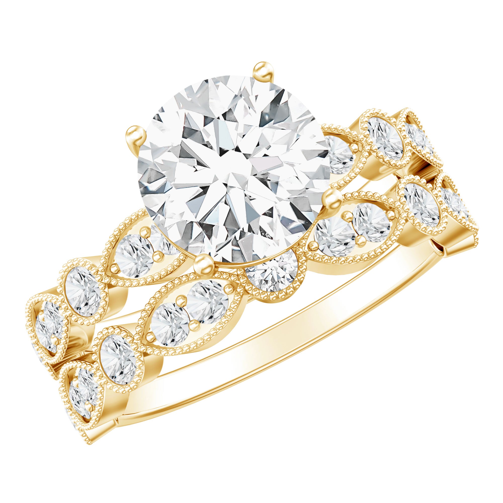 Diamond Designer Marriage Ring Set For Women Lab - ( EF-VS ) - Rosec Jewels