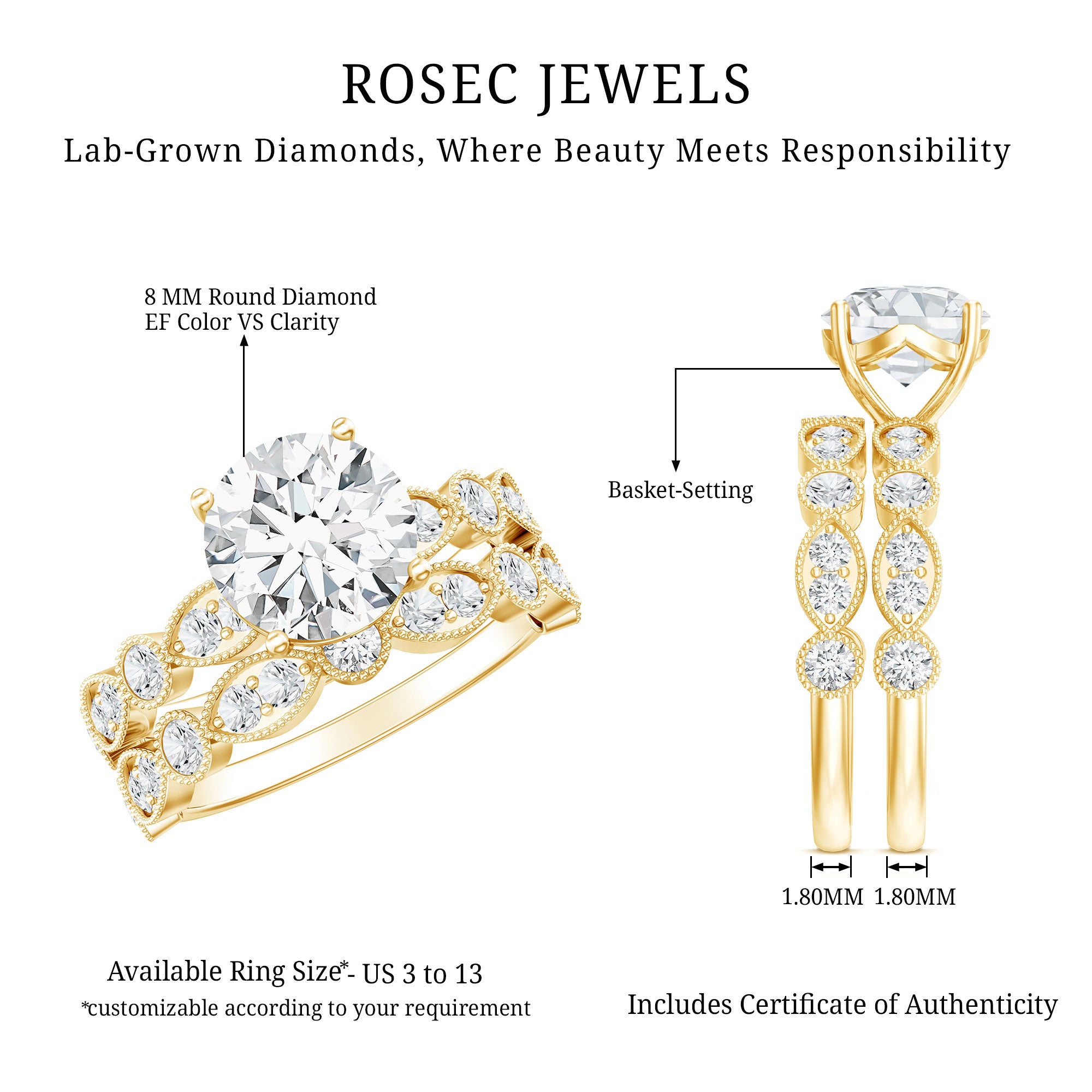 Diamond Designer Marriage Ring Set For Women Lab - ( EF-VS ) - Rosec Jewels