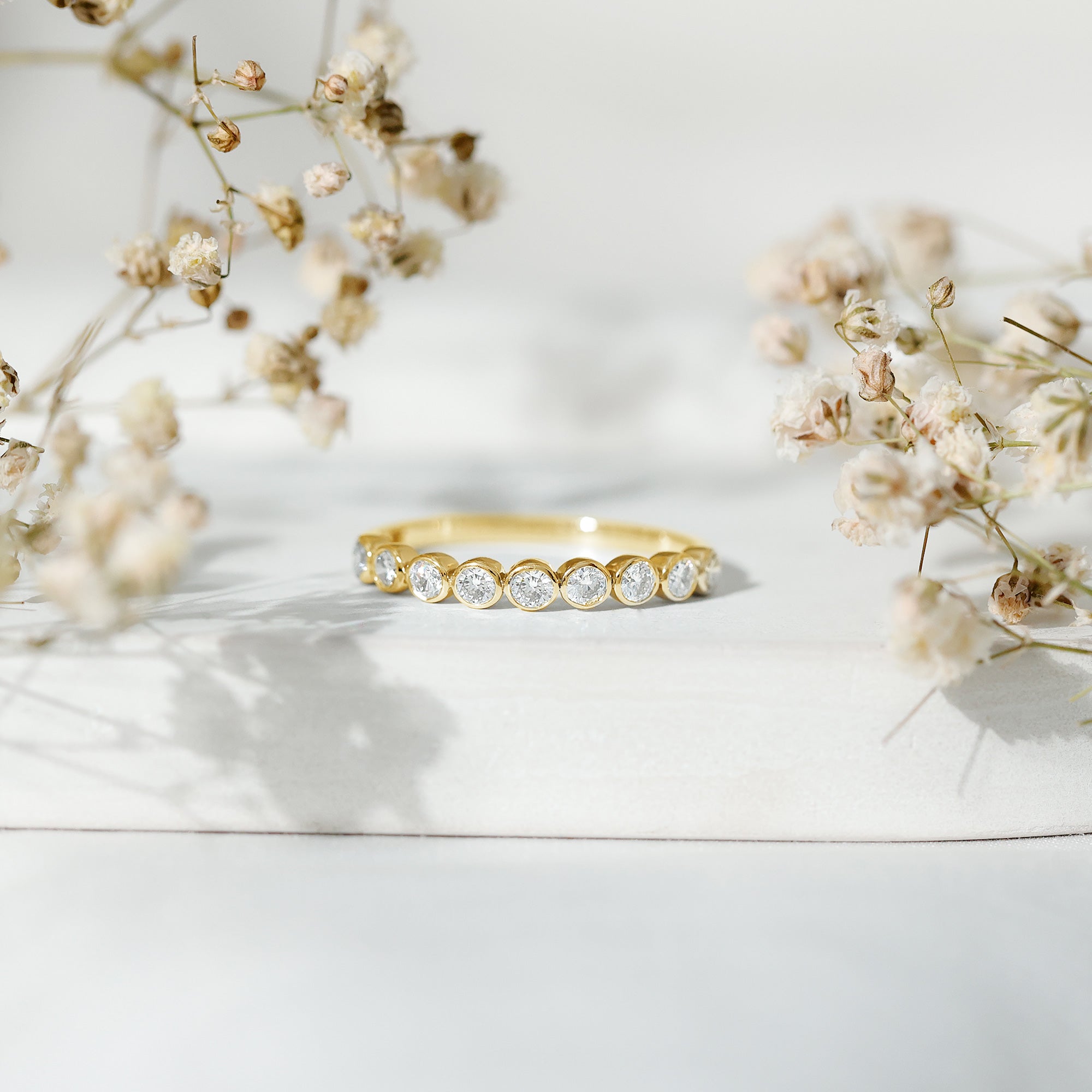 Bezel Set Lab Grown Diamond Half Eternity Ring Lab - ( EF-VS ) - Rosec Jewels