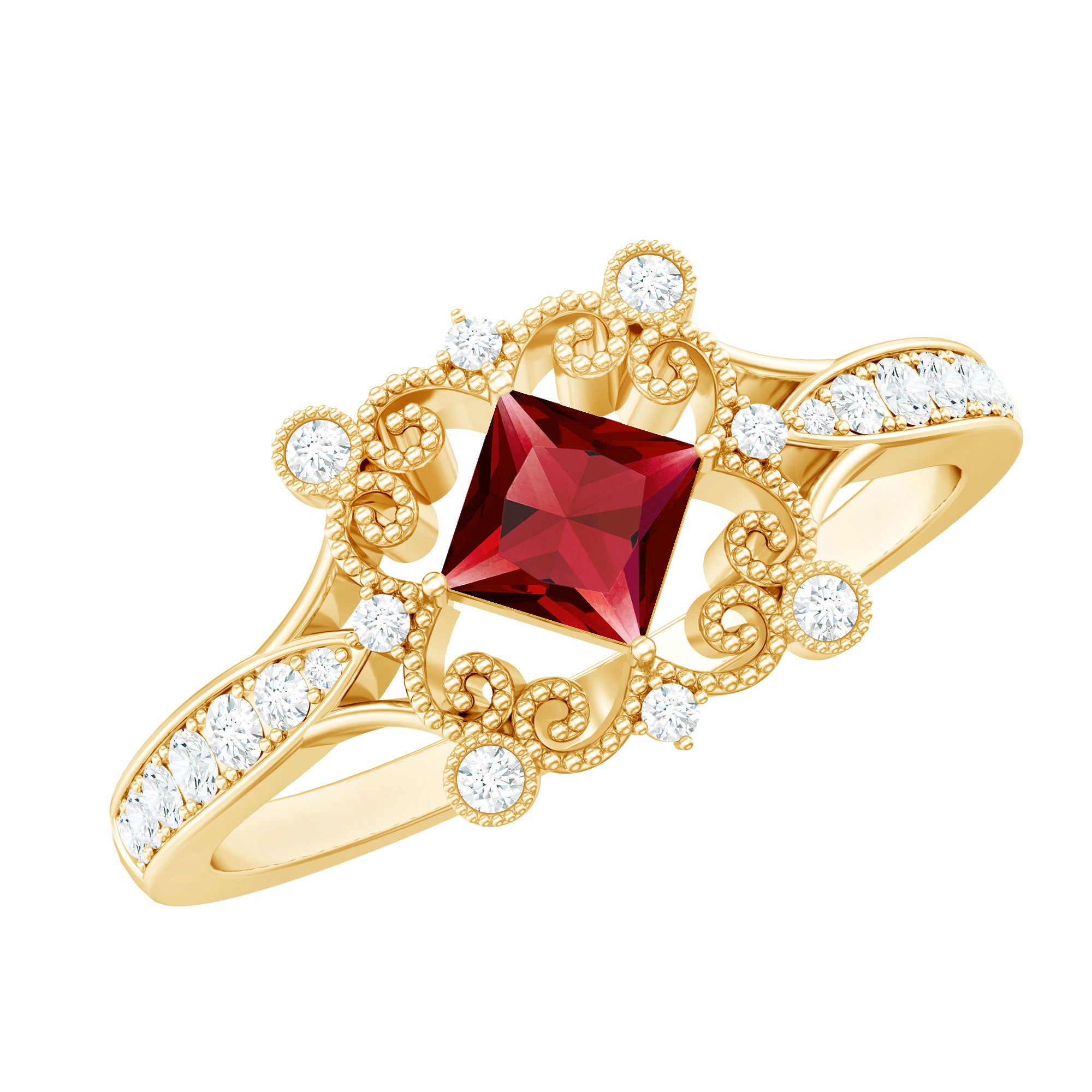 Certified Lab Grown Ruby Diamond Retro Engagement Ring