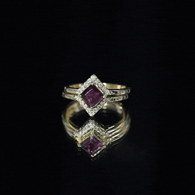Rhodolite Garnet Princess Cut Engagement Ring with Diamond Enhancer AAA 14K Yellow Gold Plated Silver - Rosec Jewels